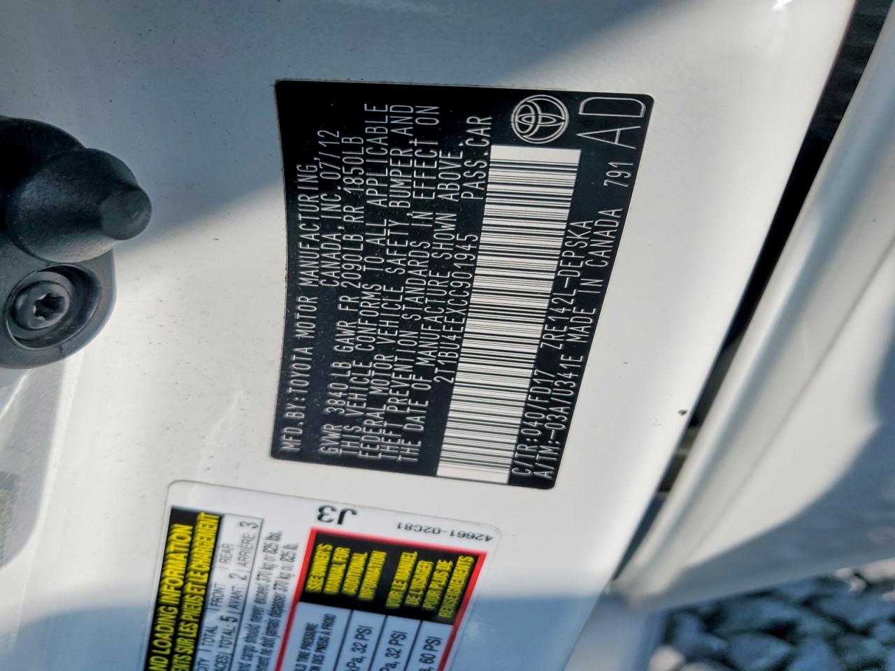 2012 Toyota Corolla S Белый vin: 2T1BU4EEXCC901945