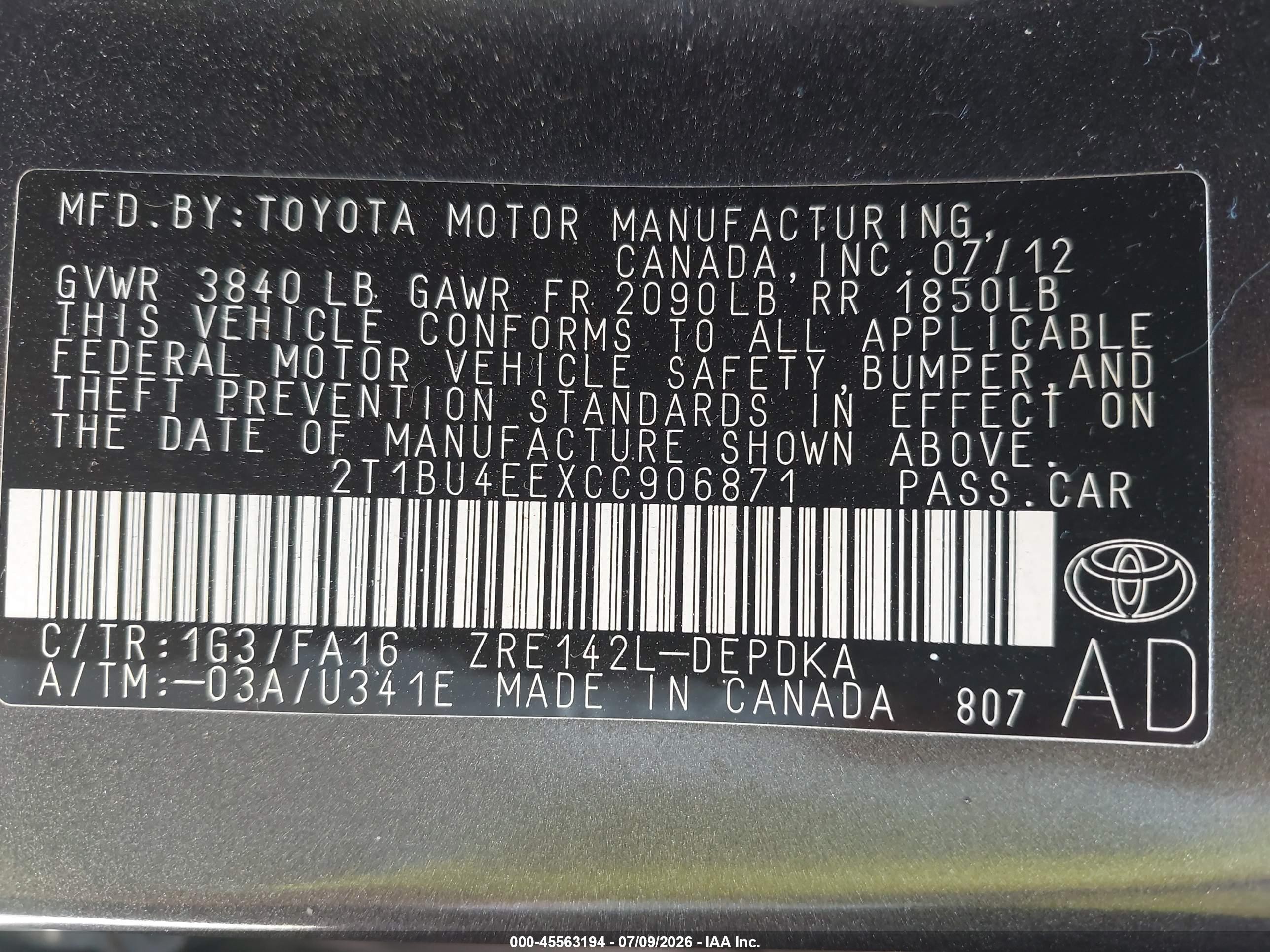 2012 Toyota Corolla L Blue vin: 2T1BU4EEXCC906871