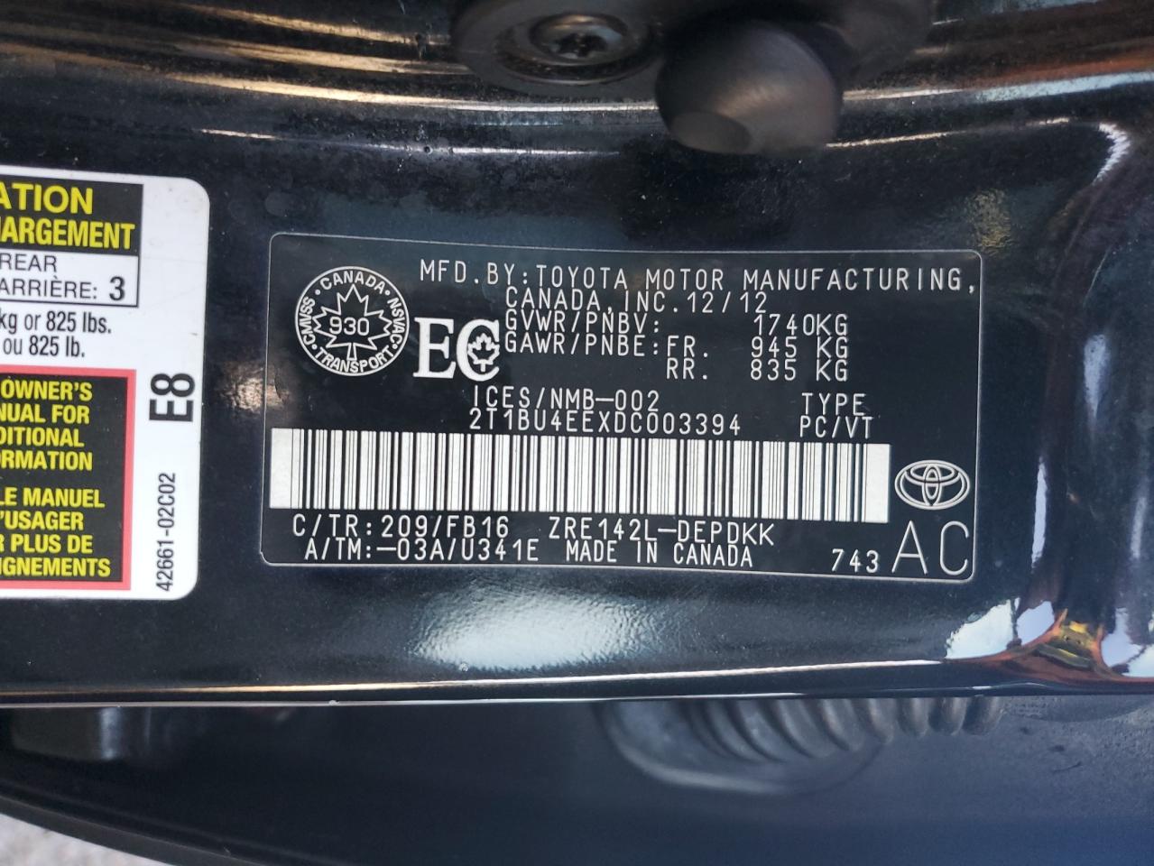 2013 Toyota Corolla Ce Black vin: 2T1BU4EEXDC003394