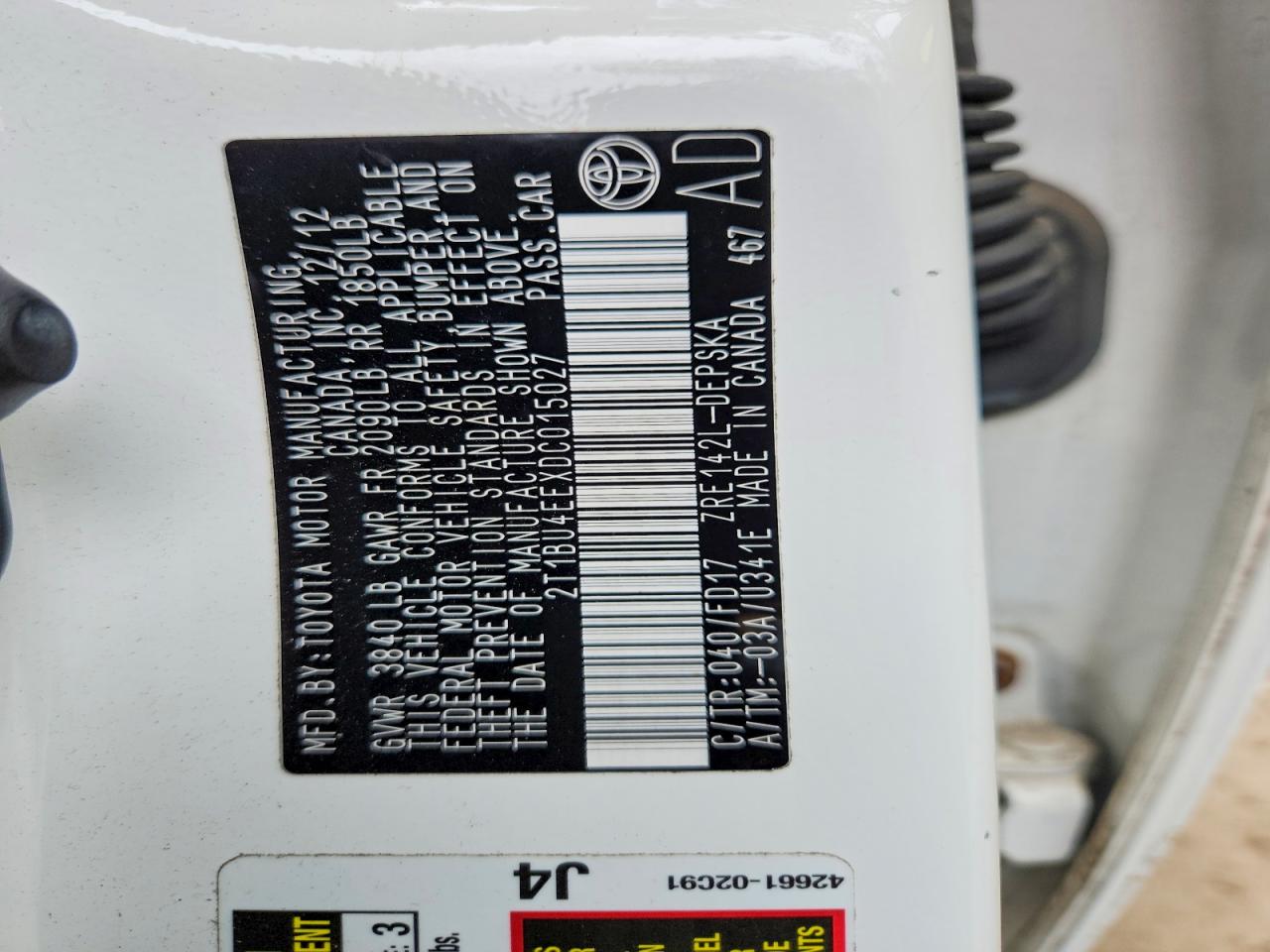 2013 Toyota Corolla S White vin: 2T1BU4EEXDC015027