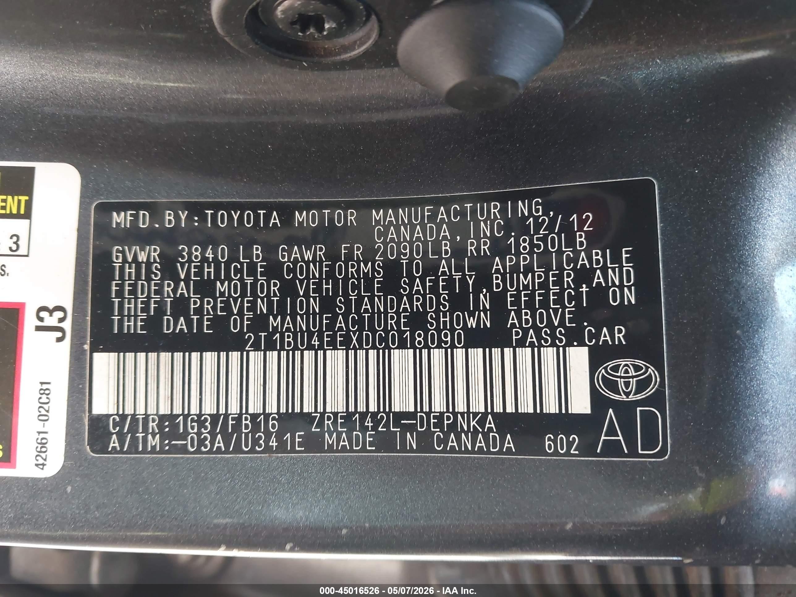2013 Toyota Corolla Le/le Special Edition Gray vin: 2T1BU4EEXDC018090
