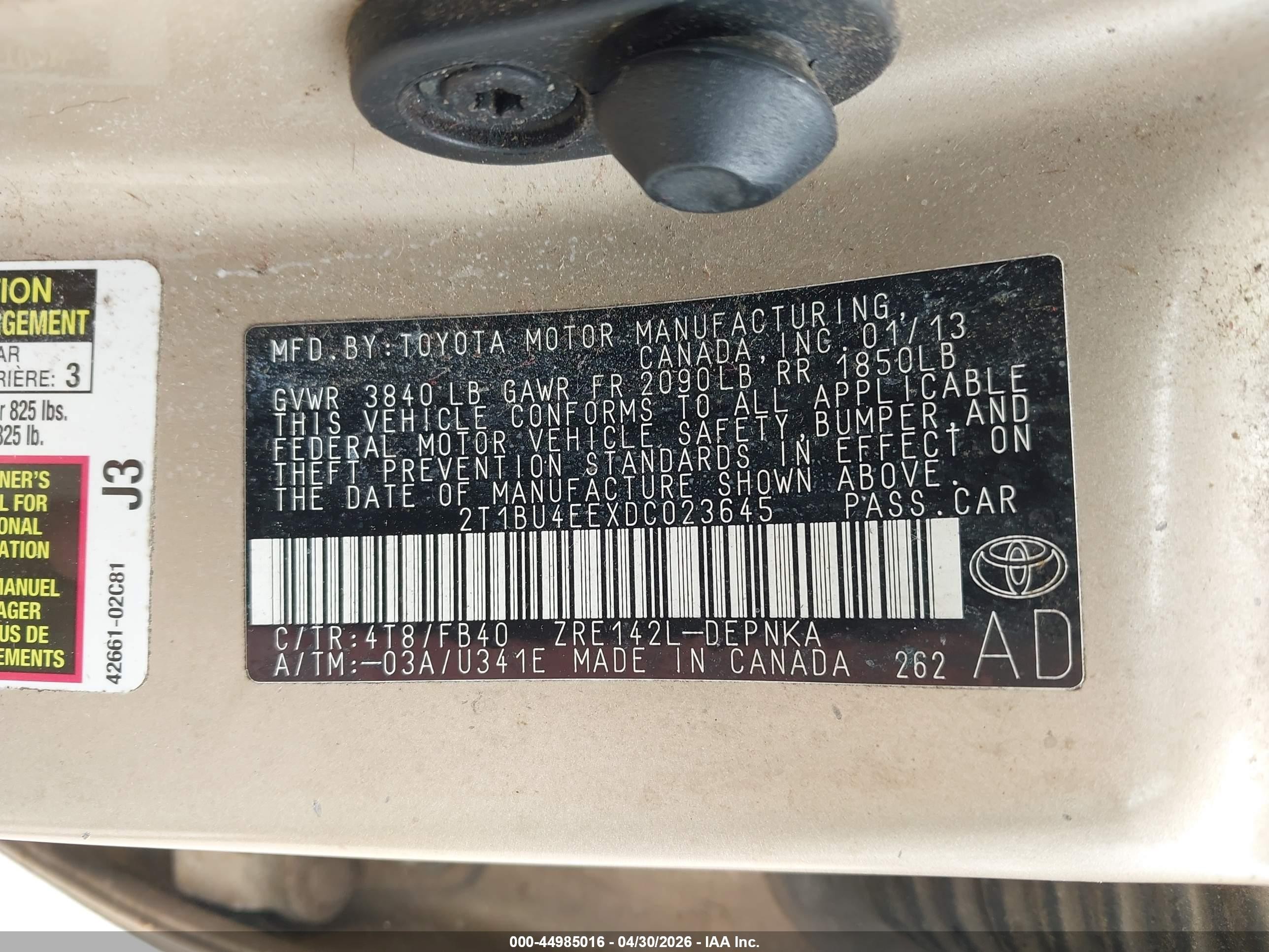 2013 Toyota Corolla Le Золотой vin: 2T1BU4EEXDC023645