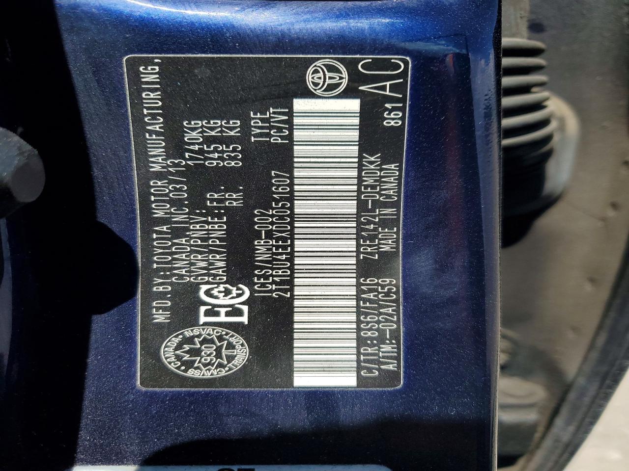 2013 Toyota Corolla L Blue vin: 2T1BU4EEXDC051607