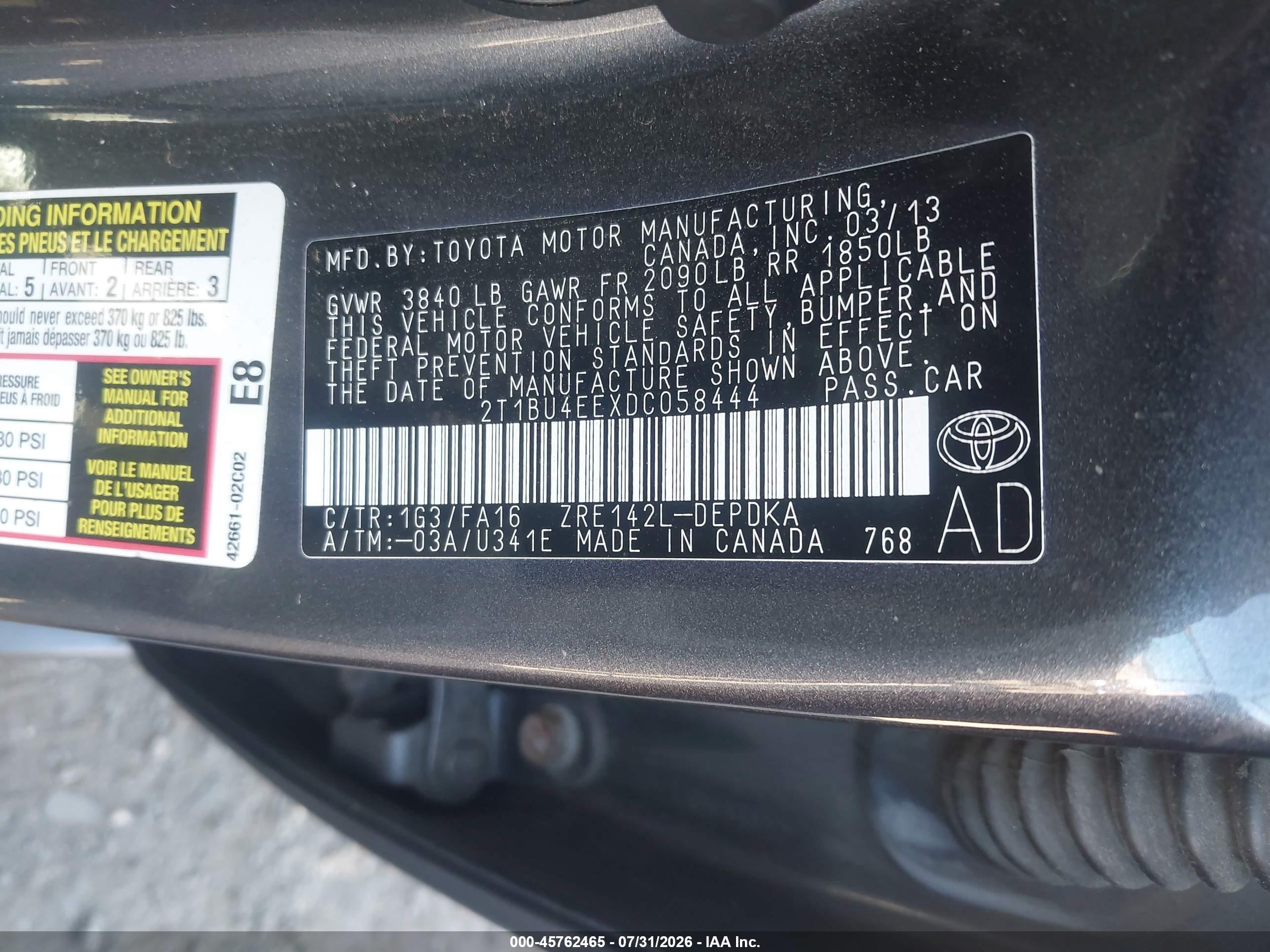 2013 Toyota Corolla L Gray vin: 2T1BU4EEXDC058444
