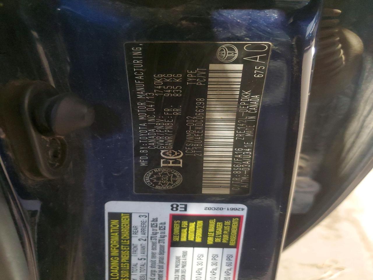 2013 Toyota Corolla L Blue vin: 2T1BU4EEXDC066298
