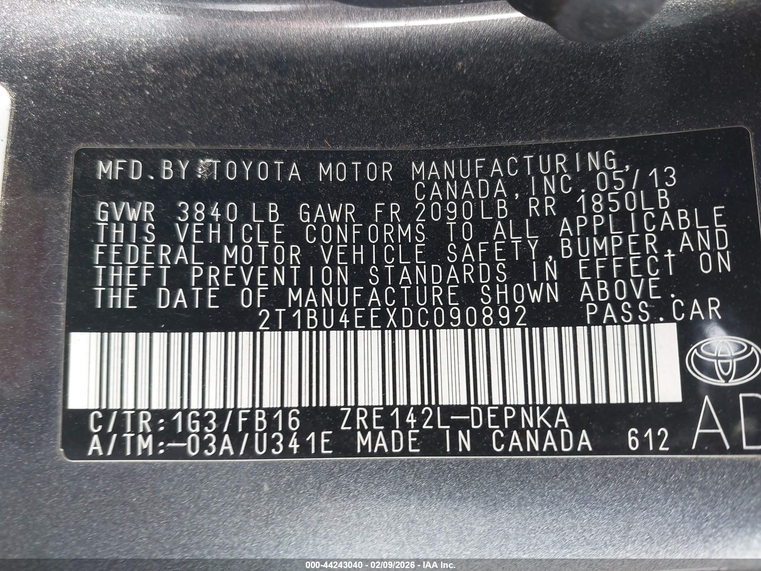 2013 Toyota Corolla Le Gray vin: 2T1BU4EEXDC090892