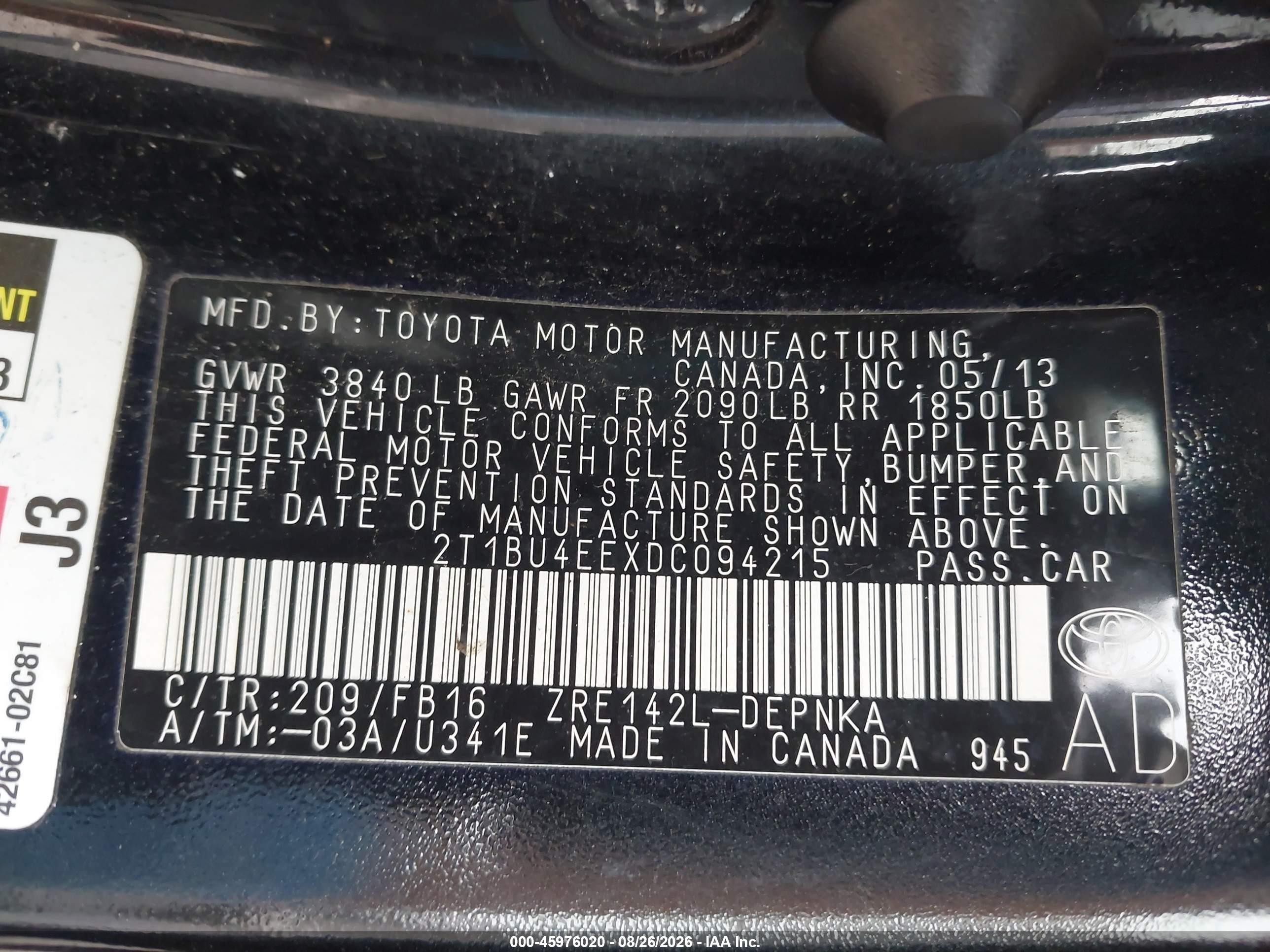 2013 Toyota Corolla Le Black vin: 2T1BU4EEXDC094215