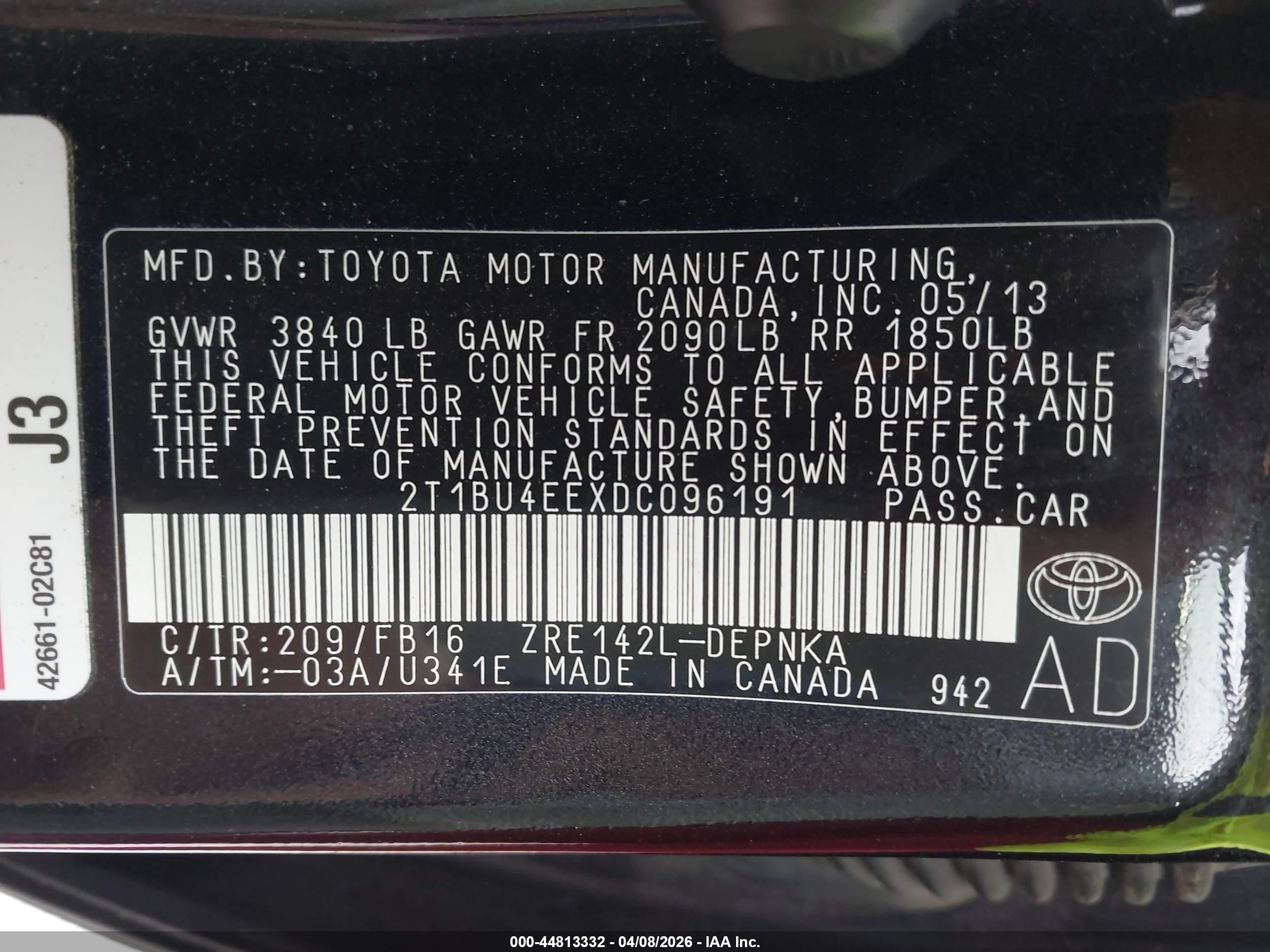 2013 Toyota Corolla Le Черный vin: 2T1BU4EEXDC096191