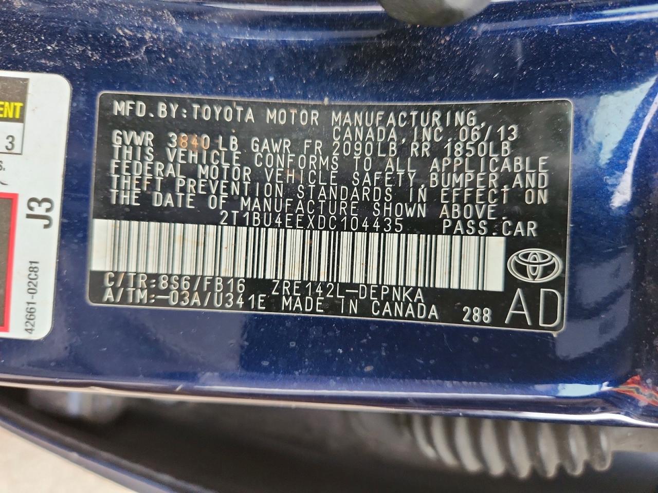2013 Toyota Corolla Le Blue vin: 2T1BU4EEXDC104435