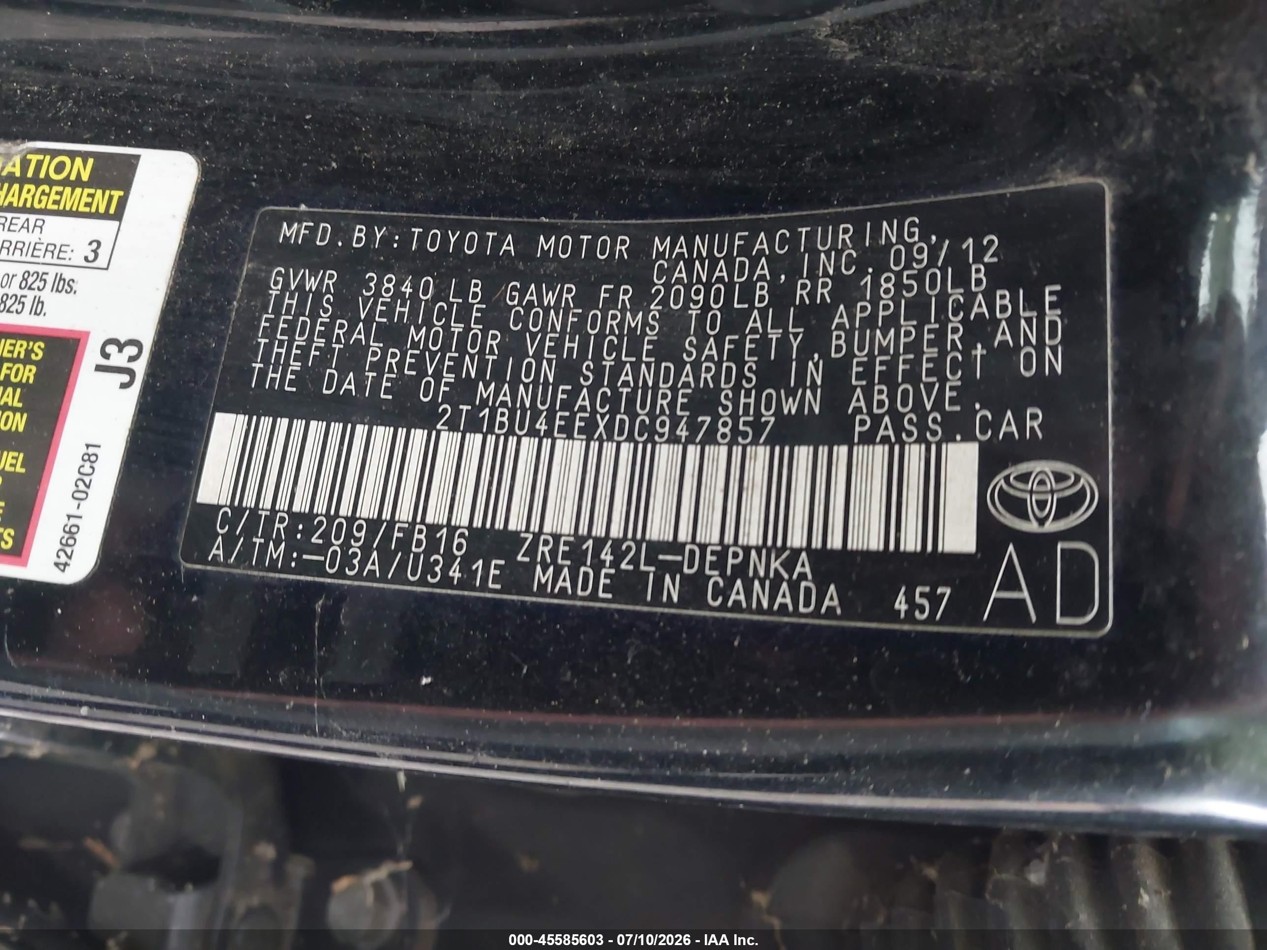 2013 Toyota Corolla Le Black vin: 2T1BU4EEXDC947857