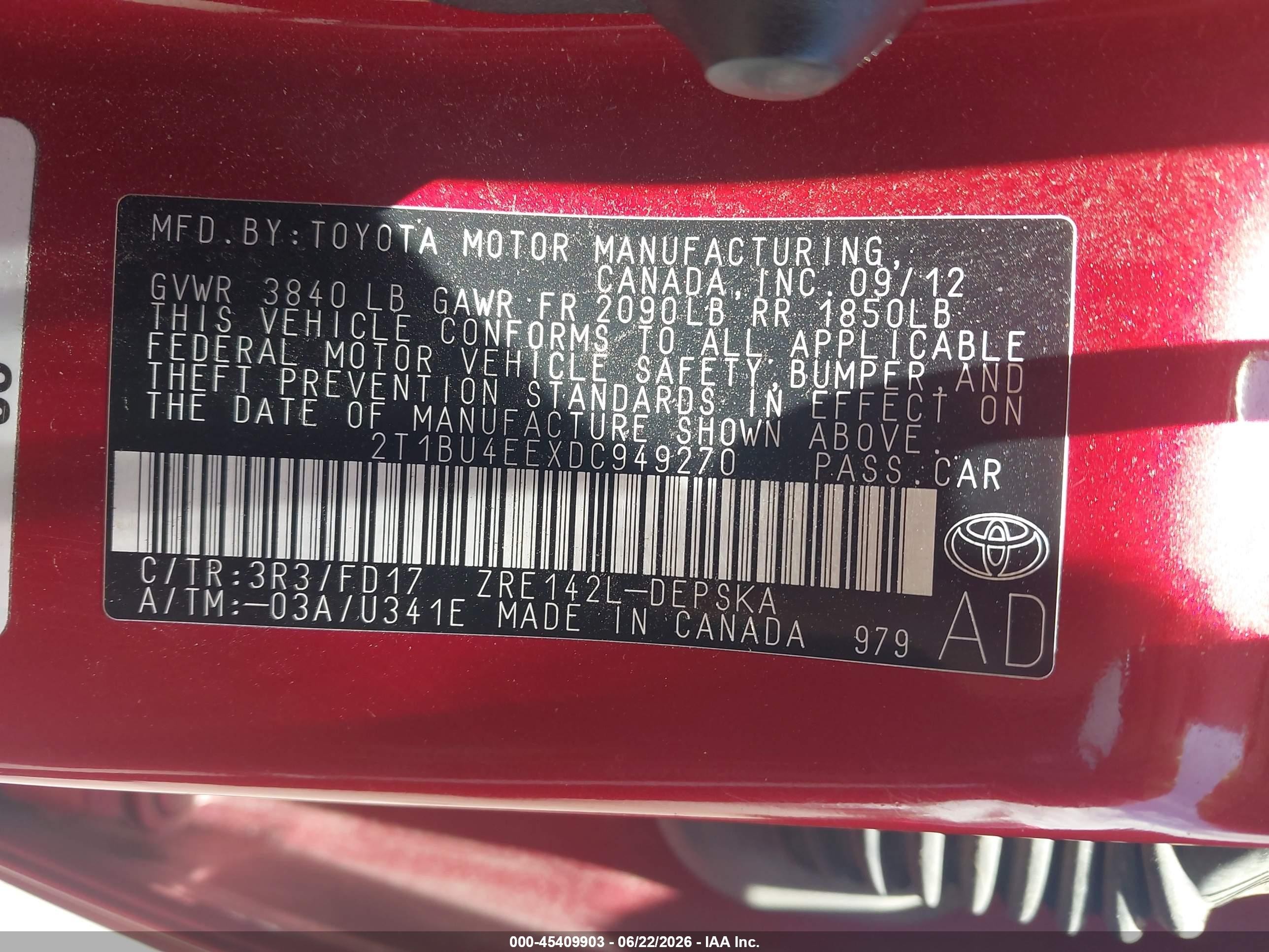 2013 Toyota Corolla S Red vin: 2T1BU4EEXDC949270