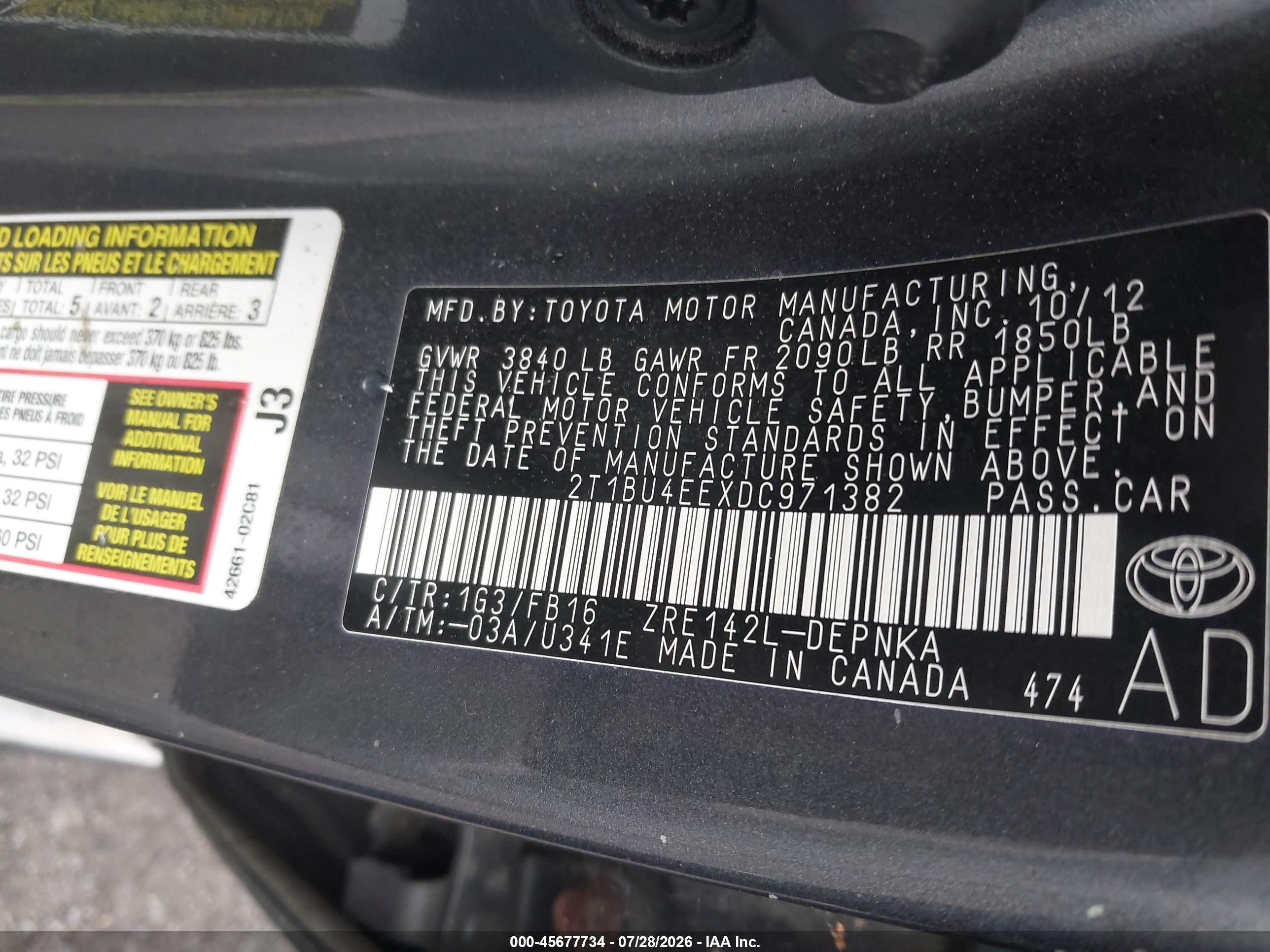 2013 Toyota Corolla Le Gray vin: 2T1BU4EEXDC971382