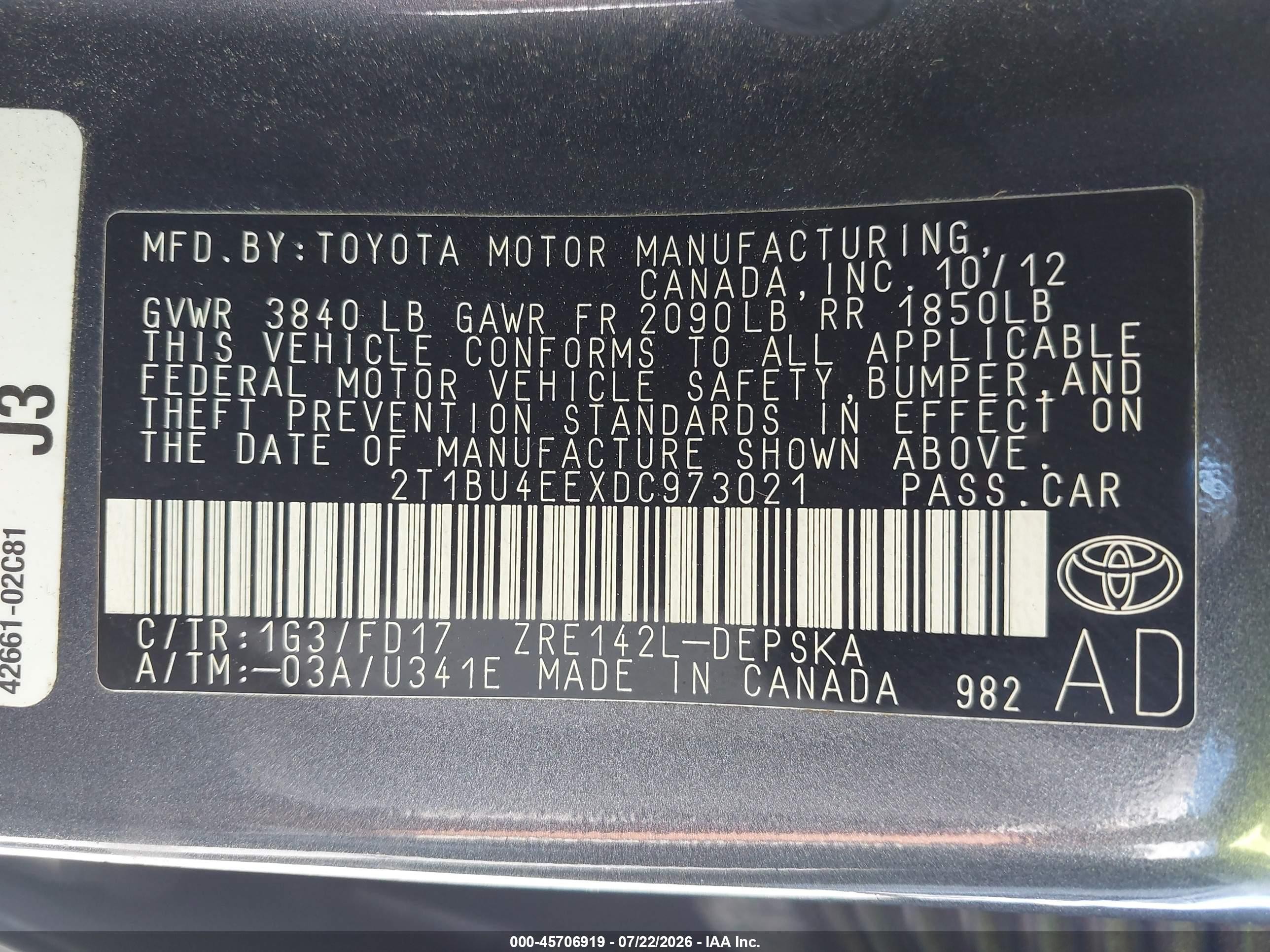 2013 Toyota Corolla S Серый vin: 2T1BU4EEXDC973021