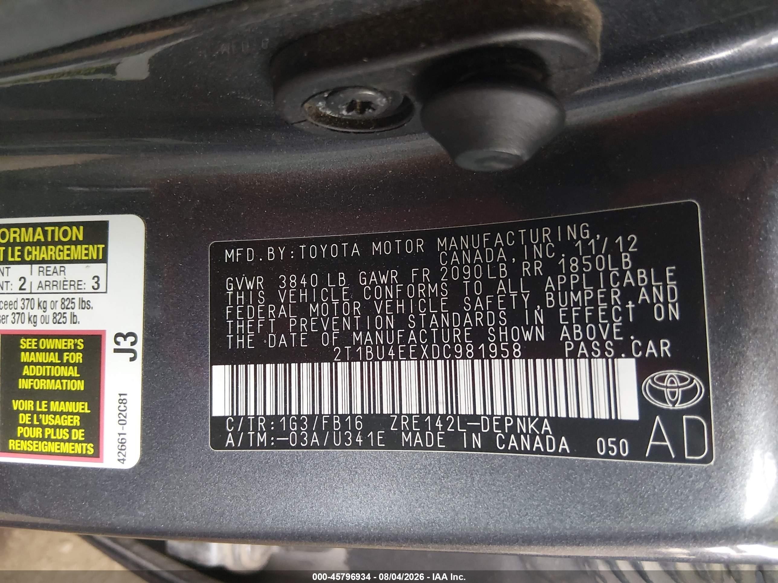 2013 Toyota Corolla Le Серый vin: 2T1BU4EEXDC981958
