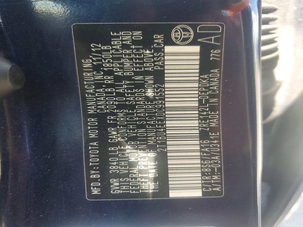 2013 Toyota Corolla L Blue vin: 2T1BU4EEXDC991552