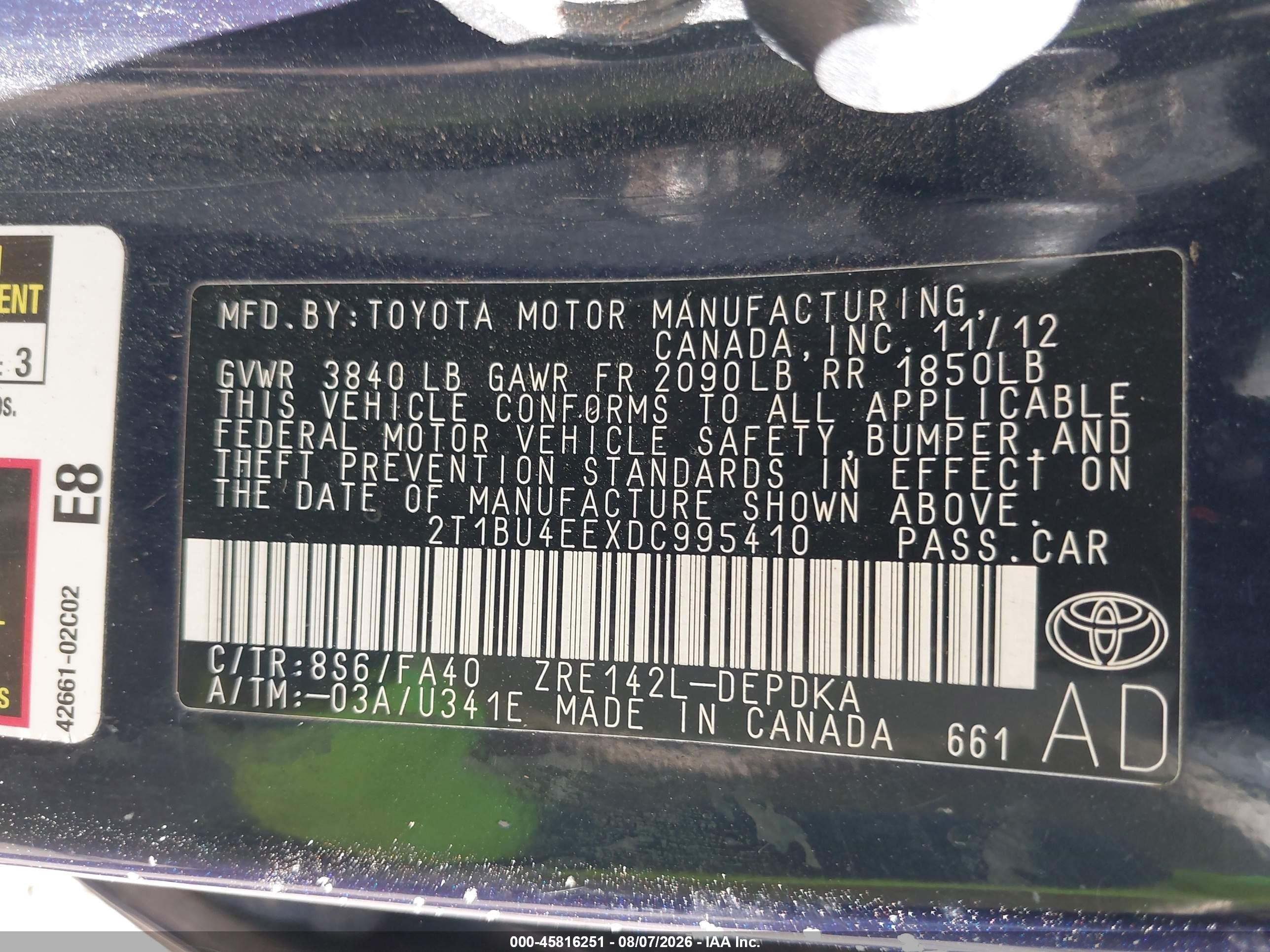 2013 Toyota Corolla L Blue vin: 2T1BU4EEXDC995410