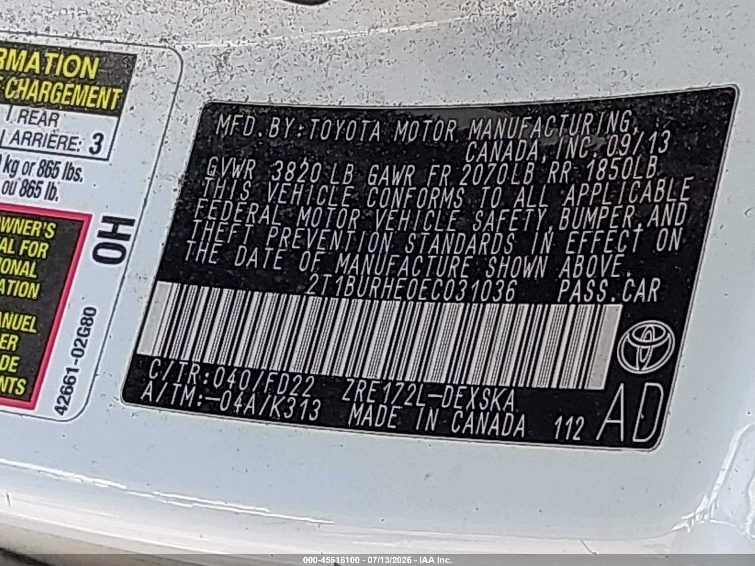 2014 Toyota Corolla S Plus White vin: 2T1BURHE0EC031036