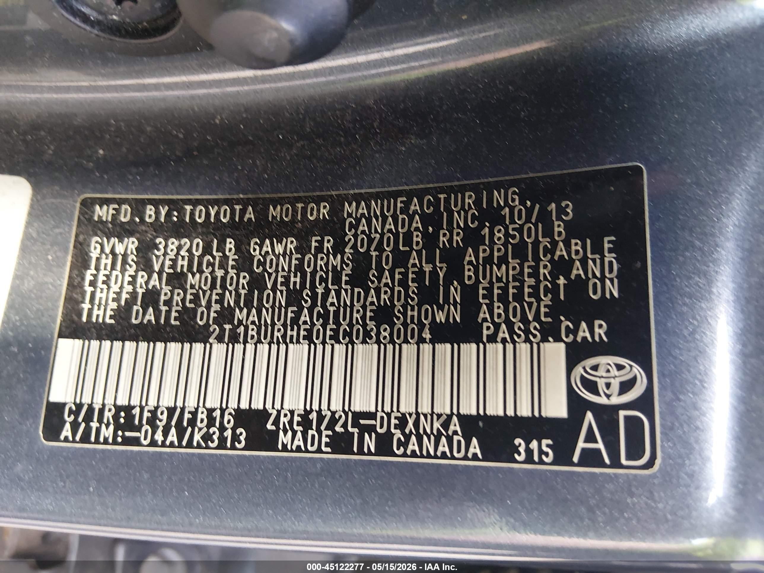 2014 Toyota Corolla Le Blue vin: 2T1BURHE0EC038004