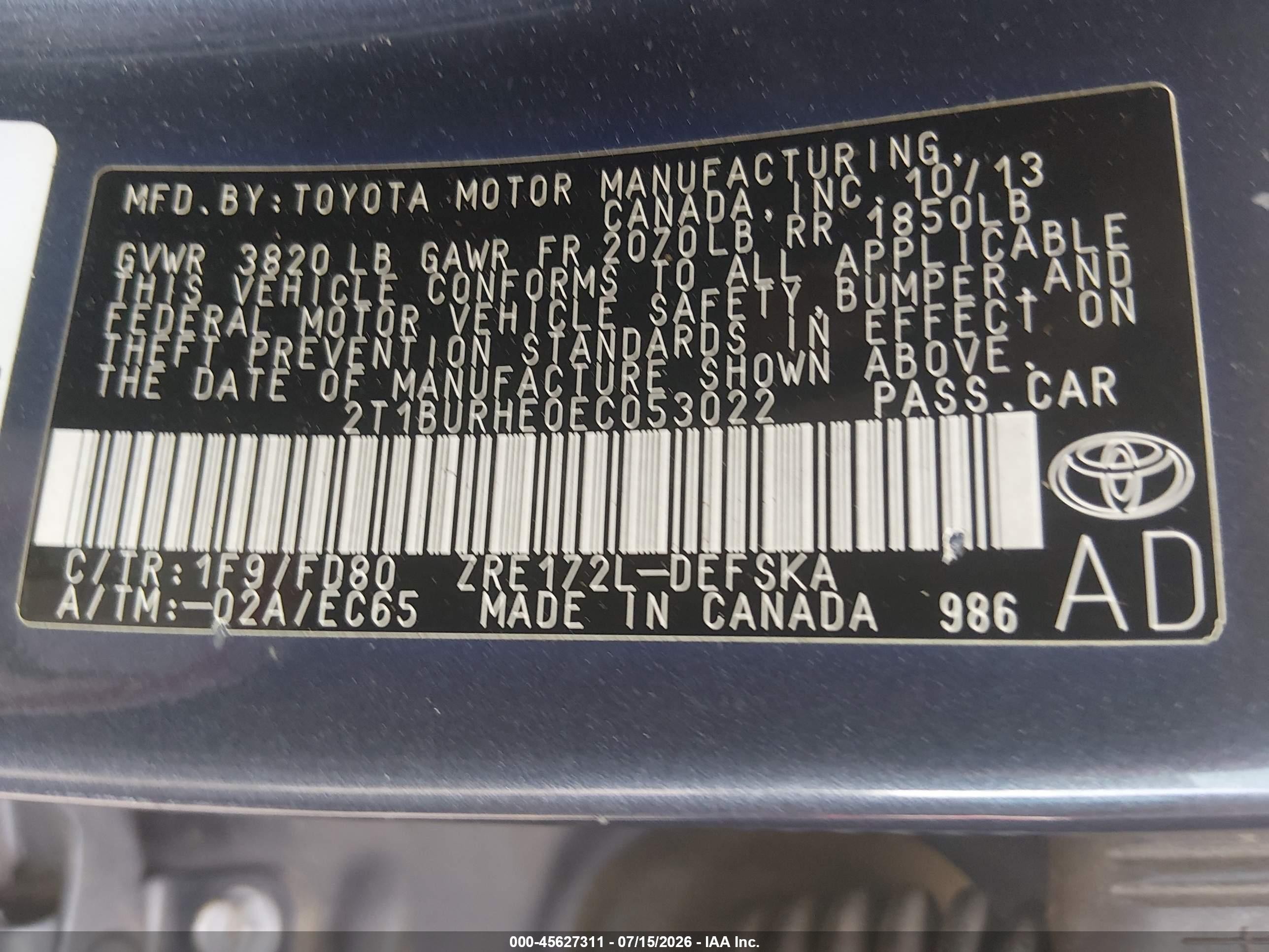 2014 Toyota Corolla S Plus Серый vin: 2T1BURHE0EC053022