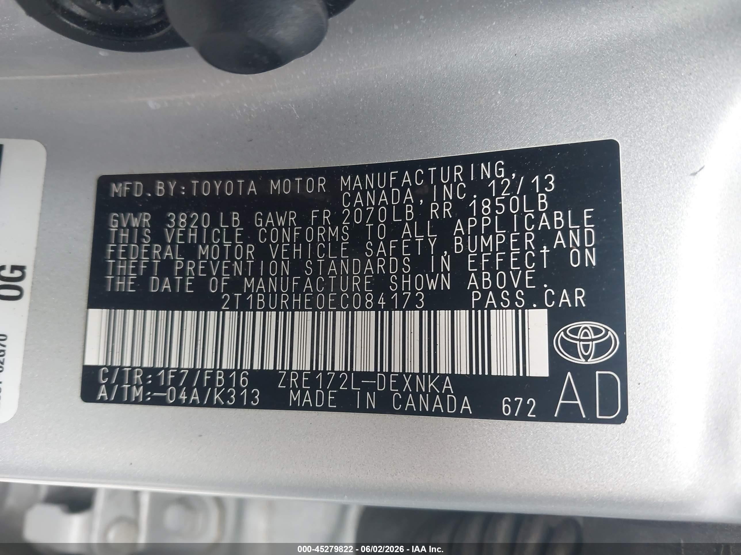 2014 Toyota Corolla Le Серебряный vin: 2T1BURHE0EC084173
