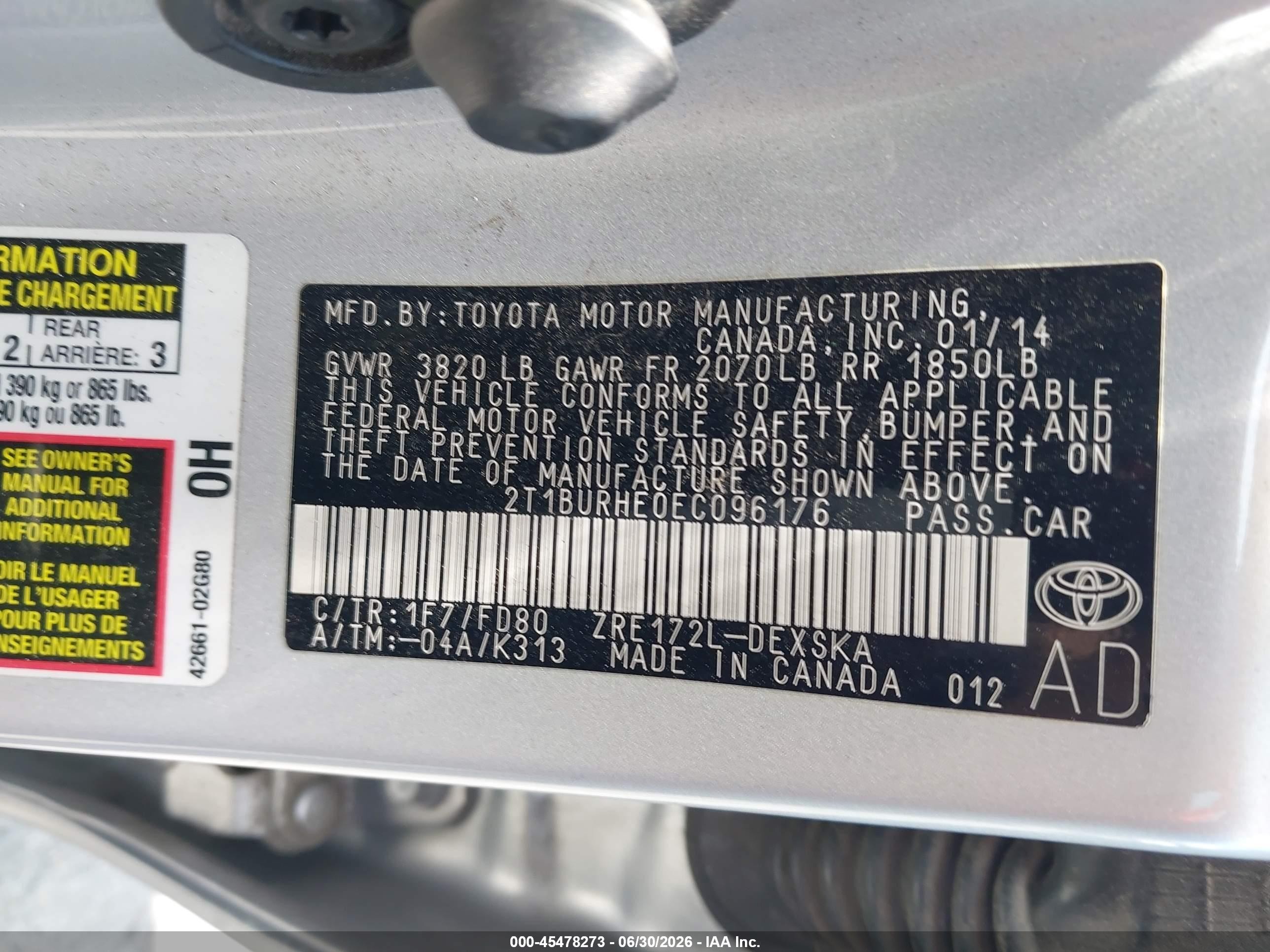 2014 Toyota Corolla S Plus Silver vin: 2T1BURHE0EC096176