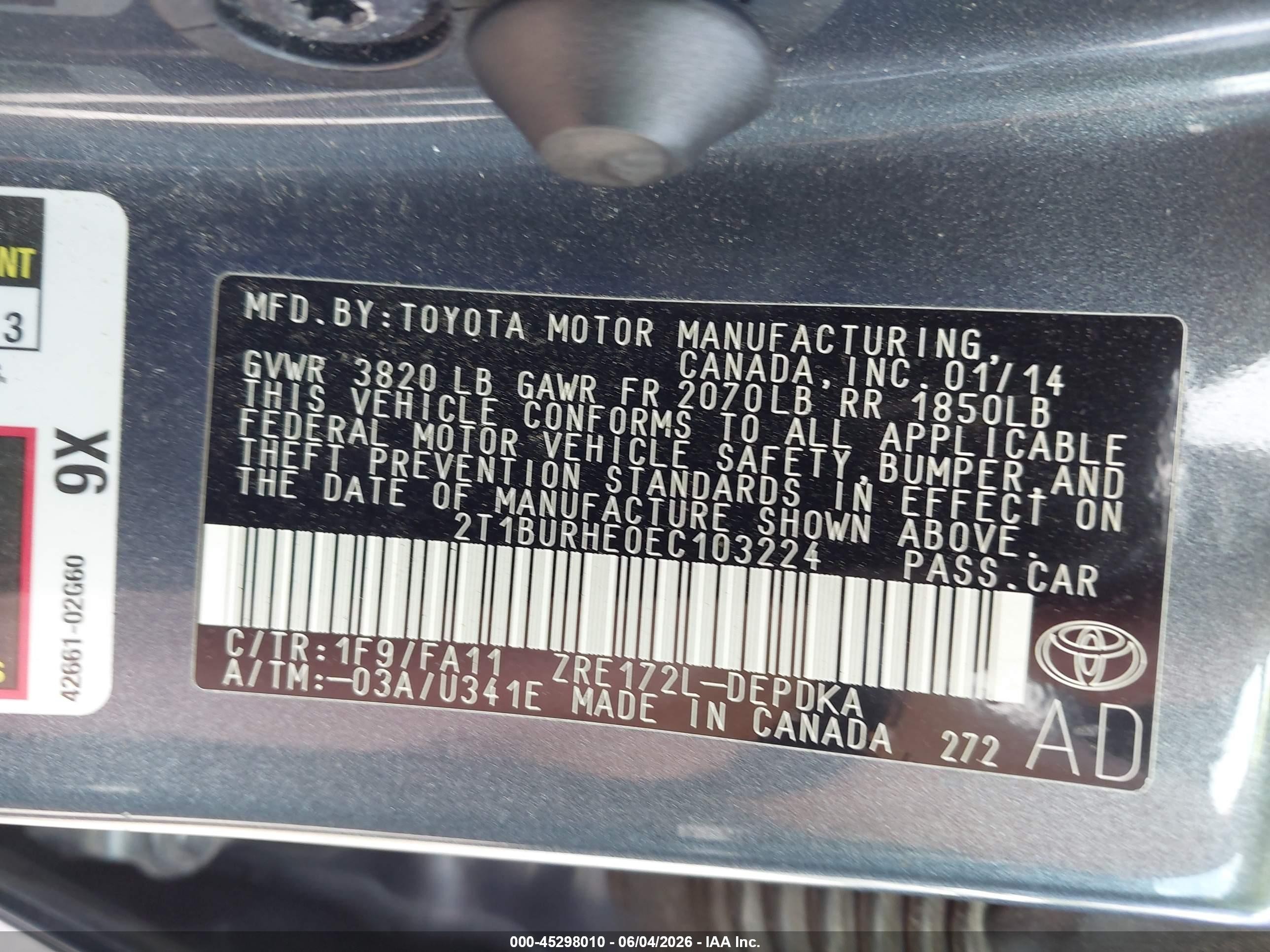 2014 Toyota Corolla L Blue vin: 2T1BURHE0EC103224