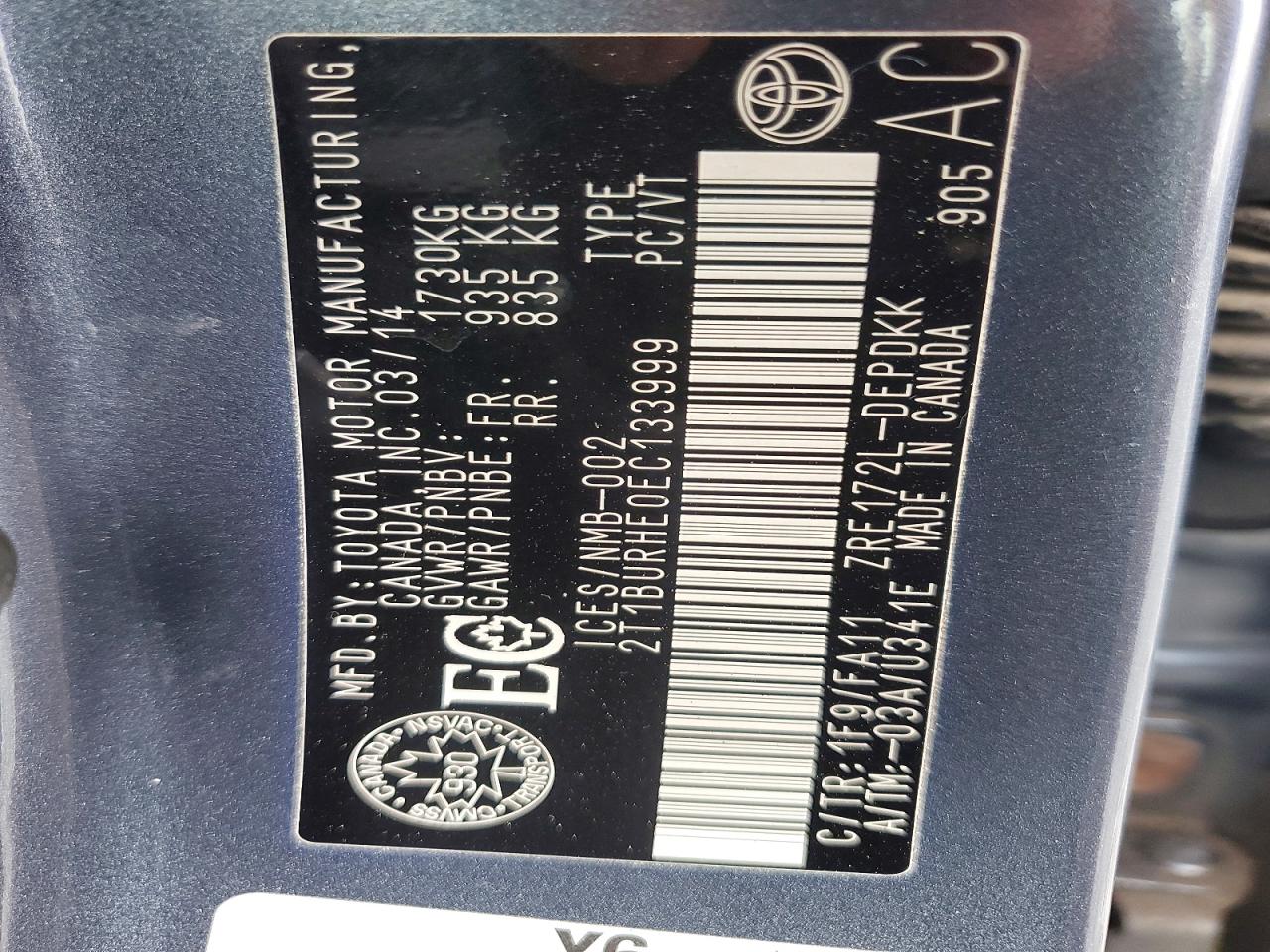 2014 Toyota Corolla L Серый vin: 2T1BURHE0EC133999