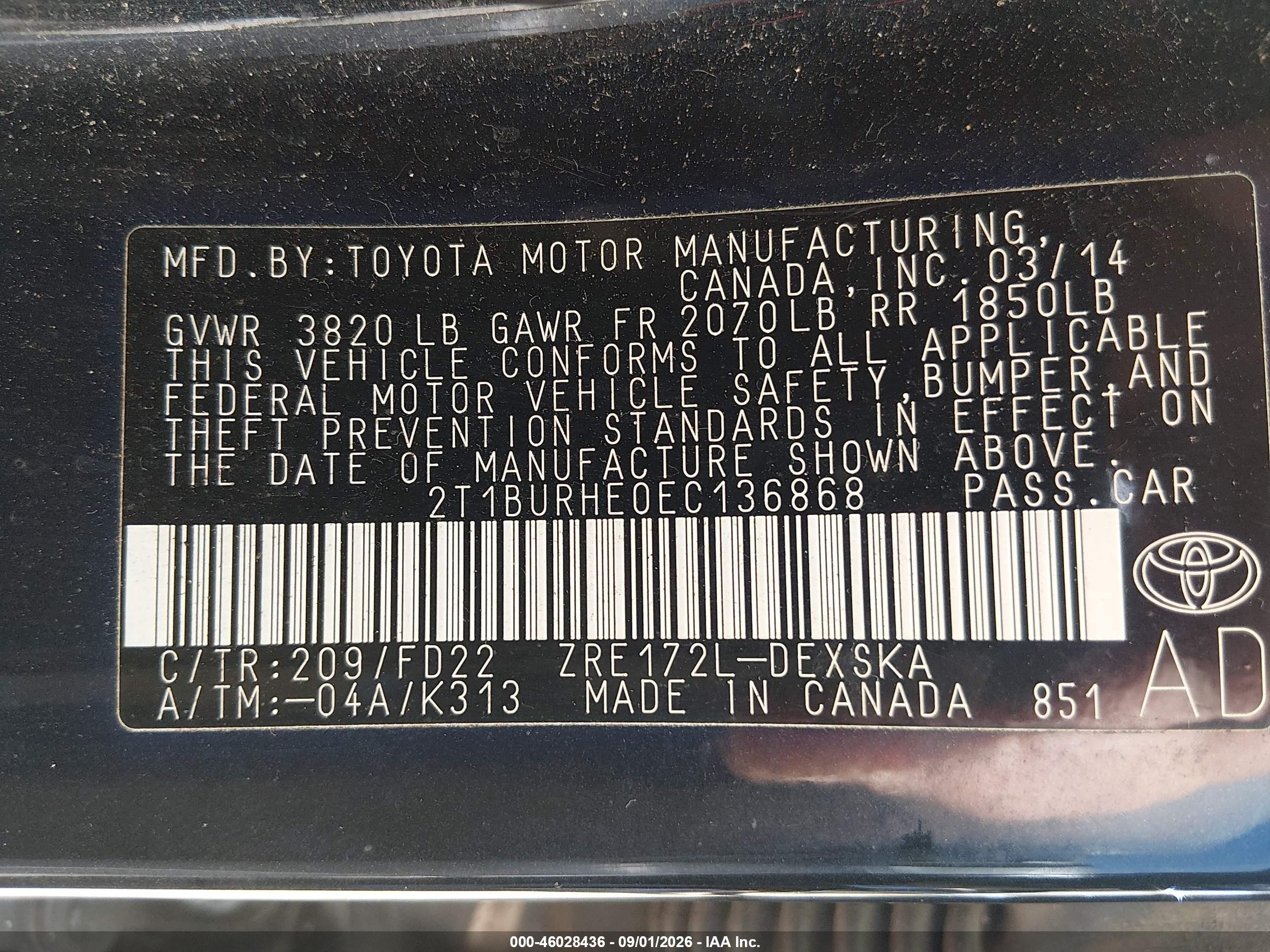 2014 Toyota Corolla S Plus Black vin: 2T1BURHE0EC136868