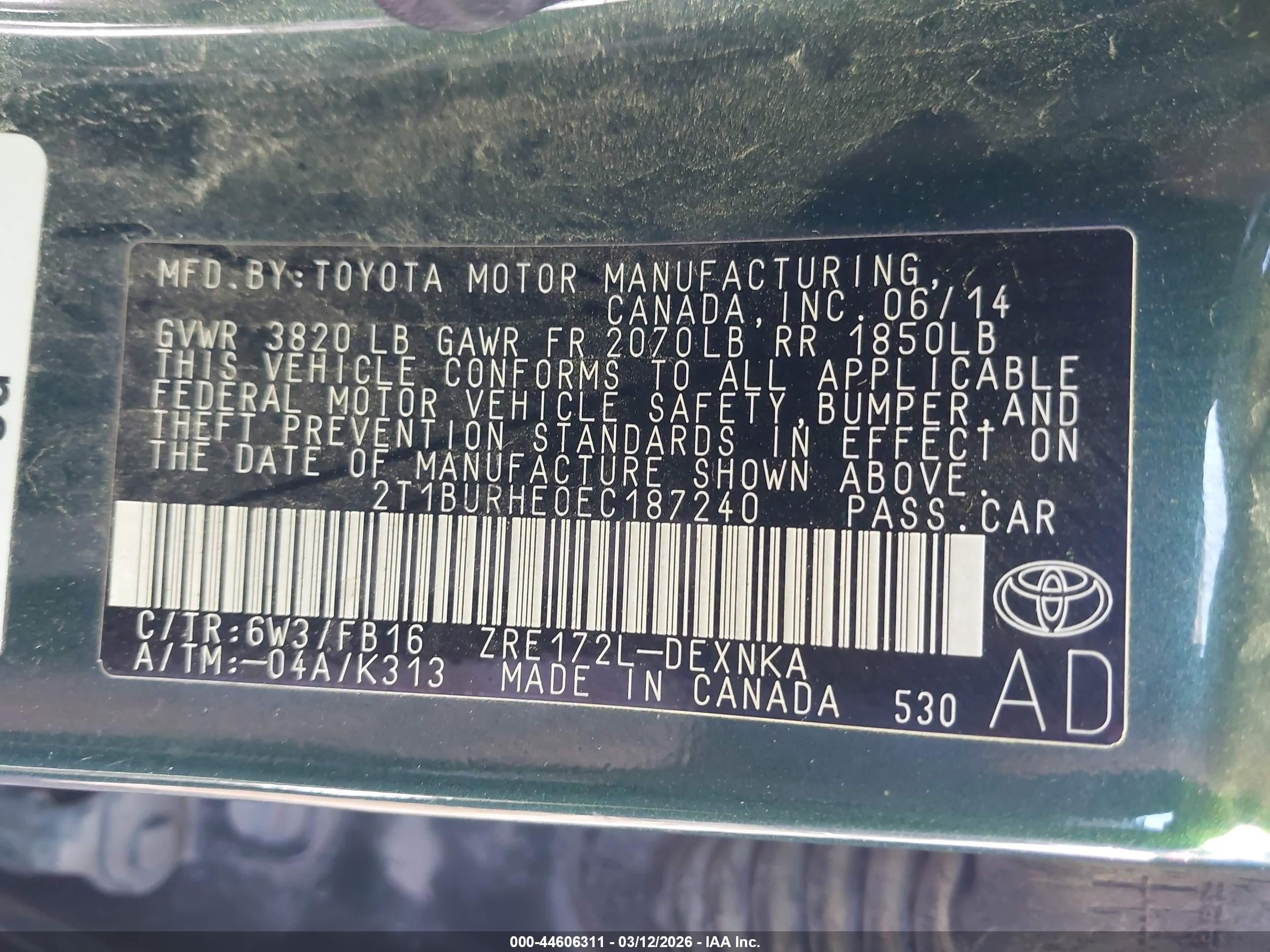 2014 Toyota Corolla Le Зеленый vin: 2T1BURHE0EC187240