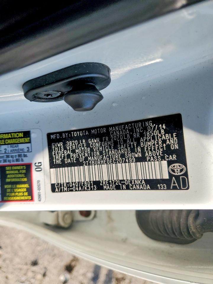 2014 Toyota Corolla Le White vin: 2T1BURHE0EC207499