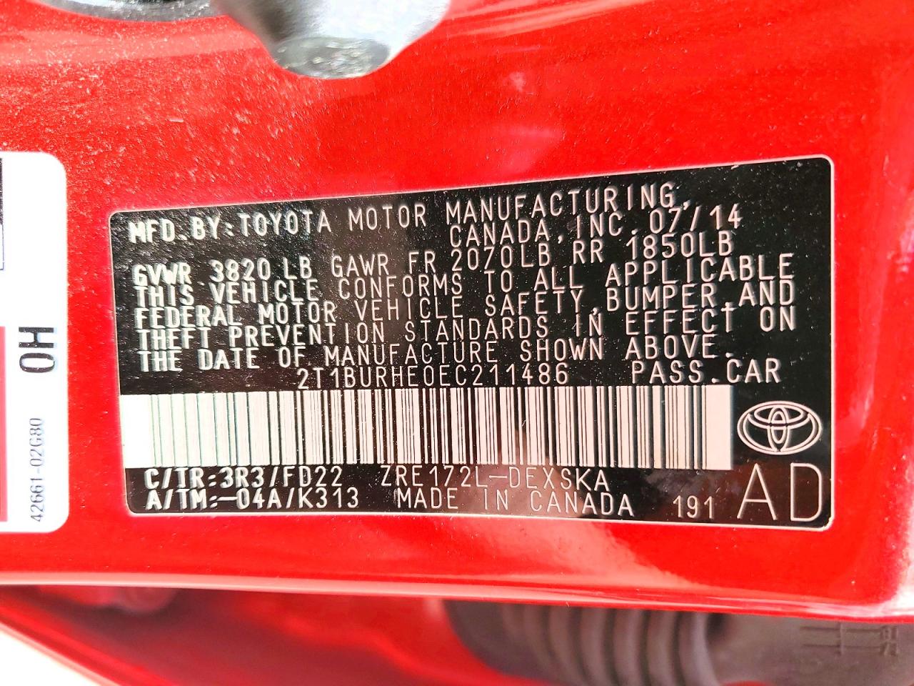 2014 Toyota Corolla S Plus Red vin: 2T1BURHE0EC211486