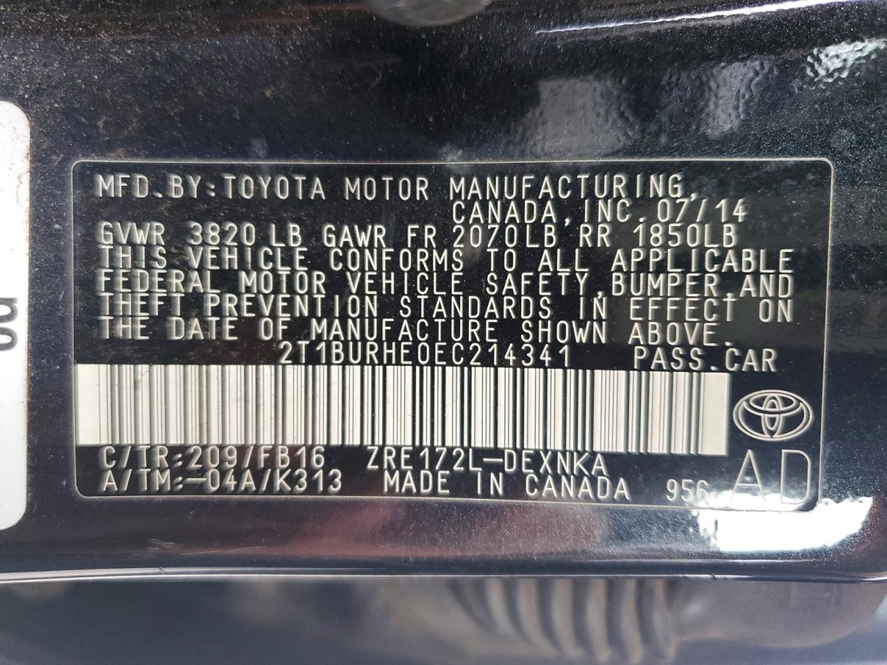 2014 Toyota Corolla Le Black vin: 2T1BURHE0EC214341