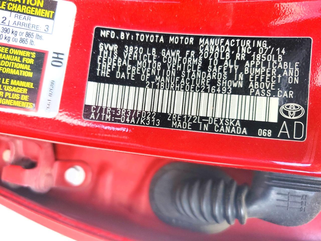 2014 Toyota Corolla S Plus Red vin: 2T1BURHE0EC216493