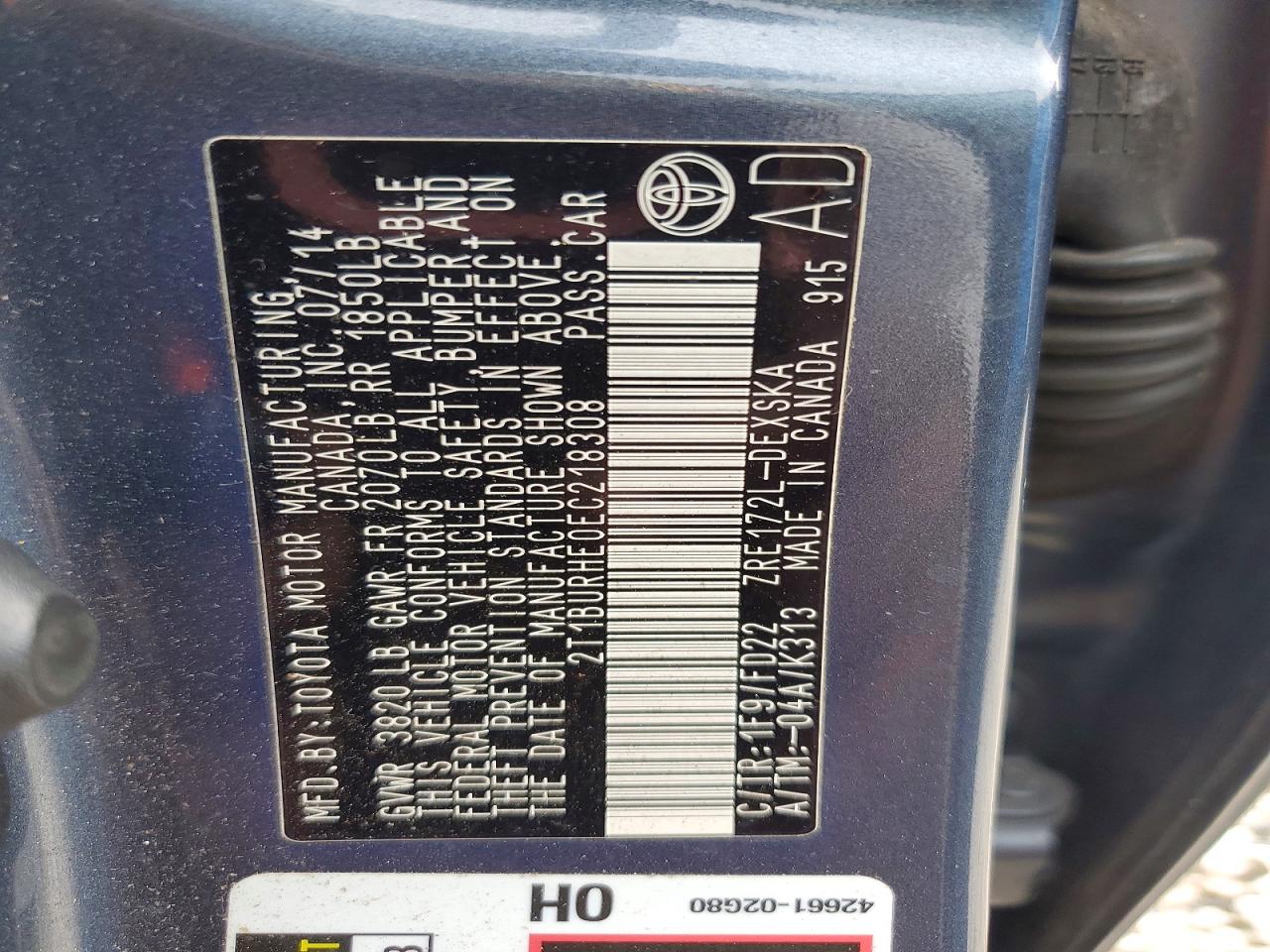 2014 Toyota Corolla S Plus Gray vin: 2T1BURHE0EC218308