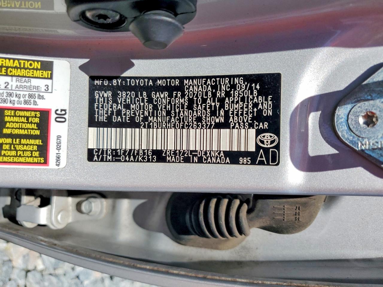 2015 Toyota Corolla Le Silver vin: 2T1BURHE0FC263377