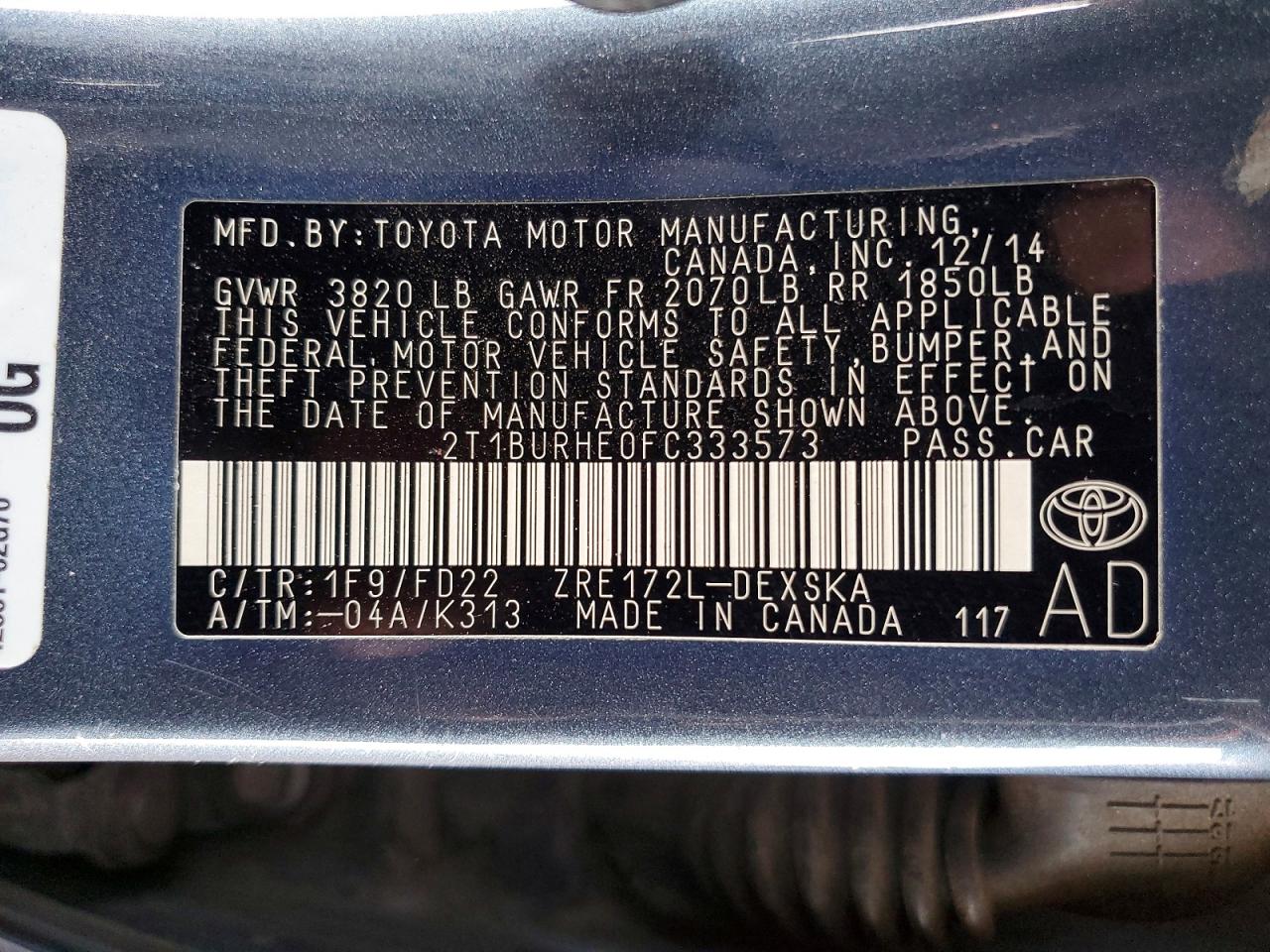 2015 Toyota Corolla S Blue vin: 2T1BURHE0FC333573
