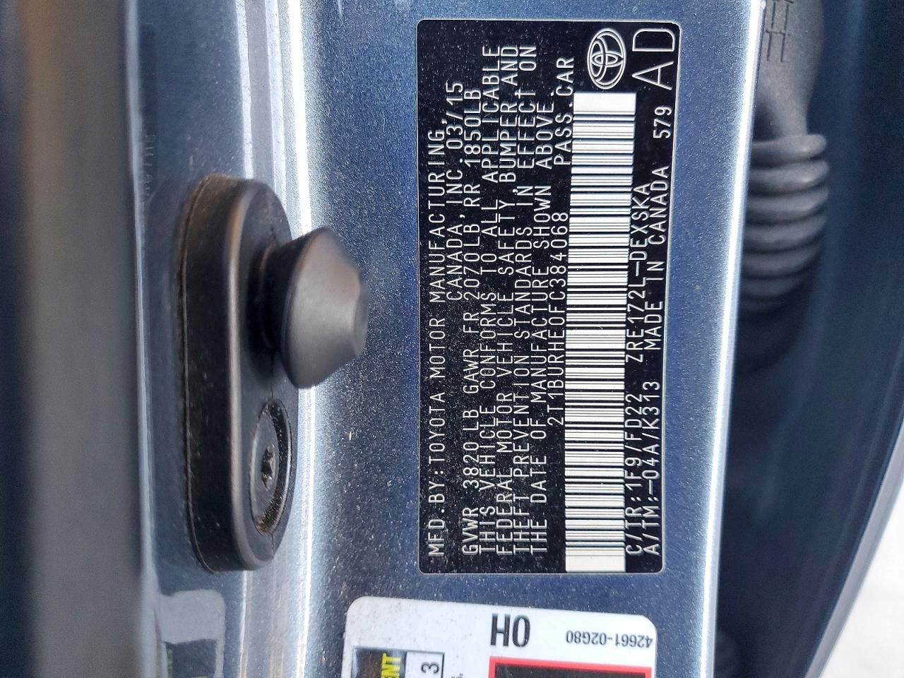 2015 Toyota Corolla S Plus Gray vin: 2T1BURHE0FC384068