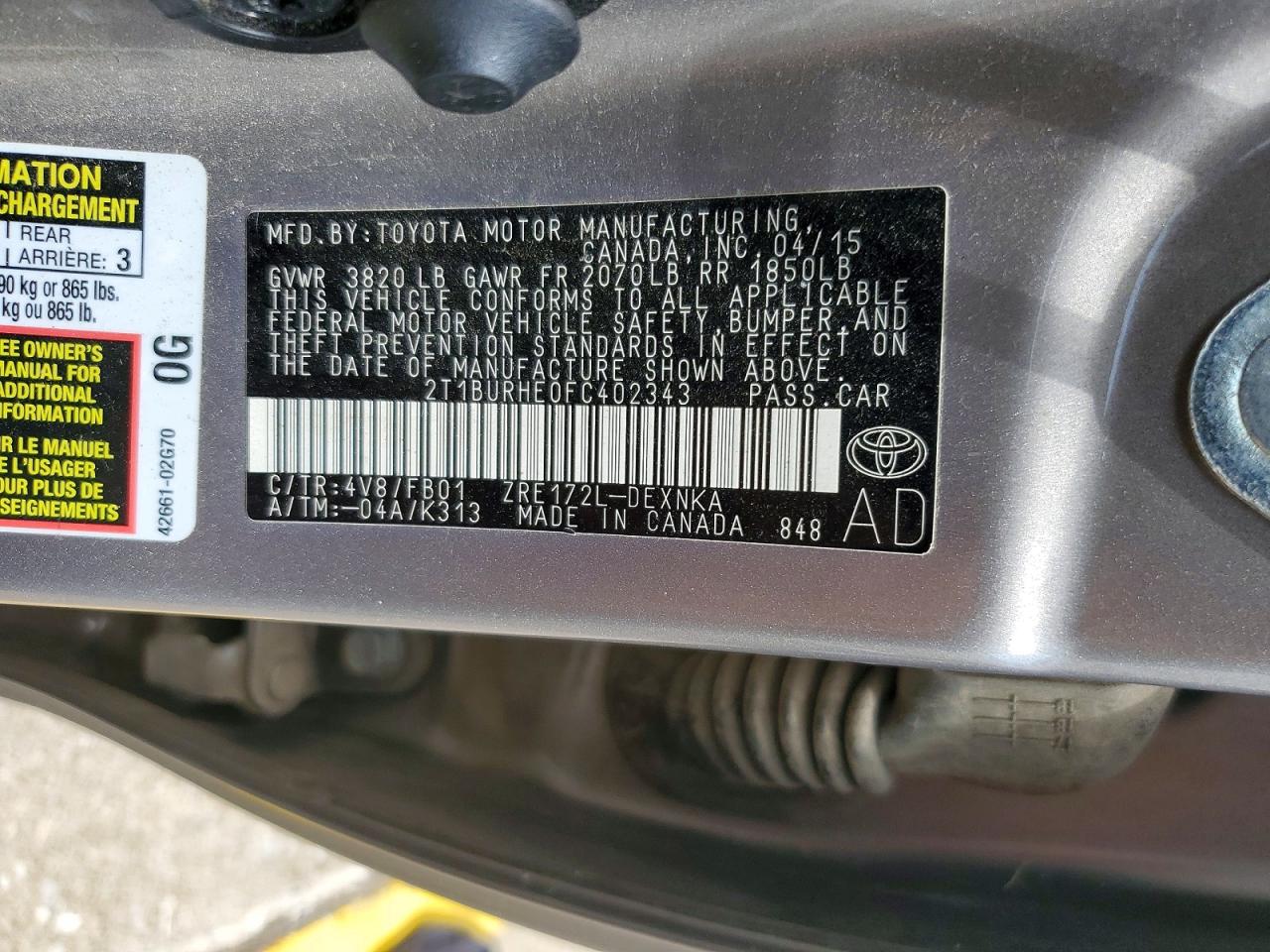 2015 Toyota Corilla Silver vin: 2T1BURHE0FC402343