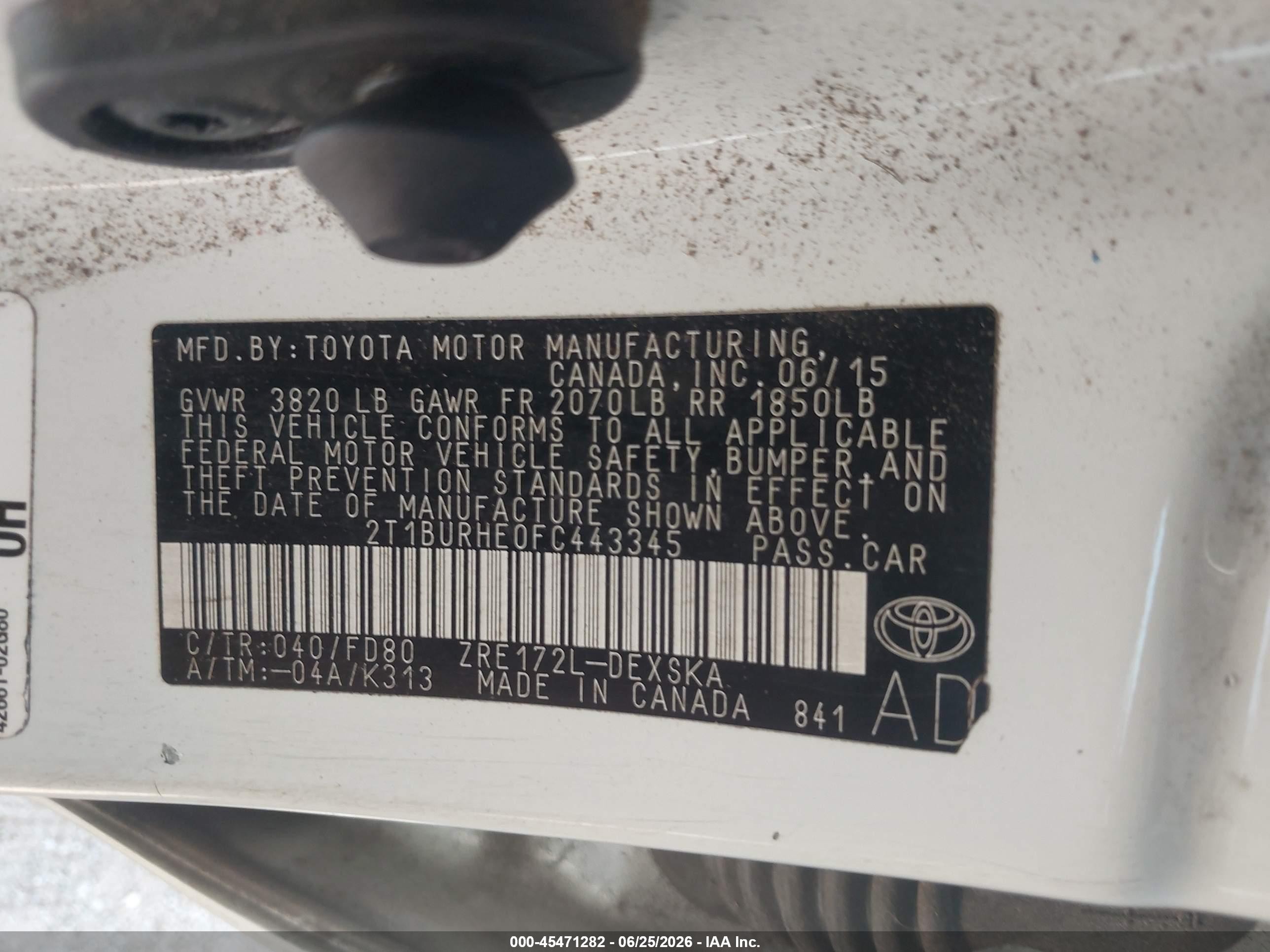 2015 Toyota Corolla S Plus White vin: 2T1BURHE0FC443345