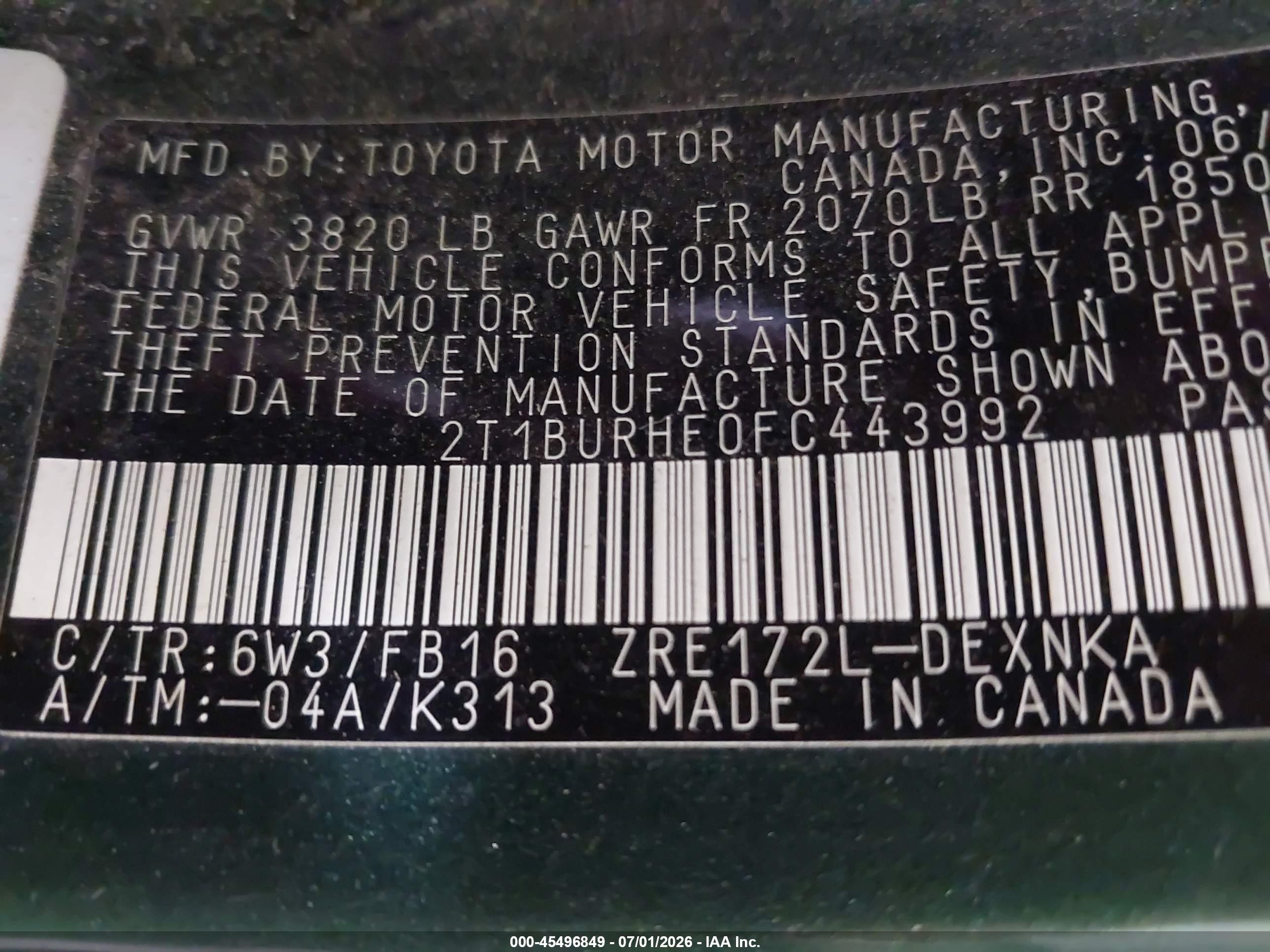 2015 Toyota Corolla Le Green vin: 2T1BURHE0FC443992