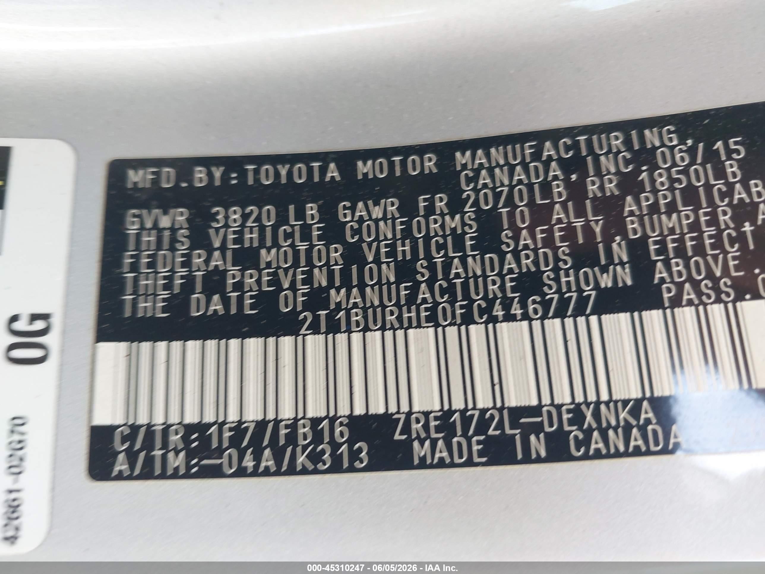 2015 Toyota Corolla Le Silver vin: 2T1BURHE0FC446777