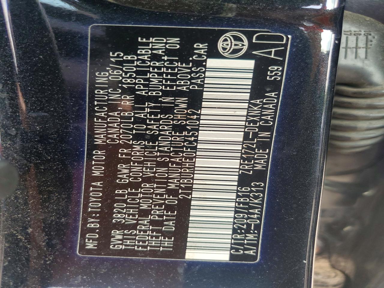 2015 Toyota Corolla Le Black vin: 2T1BURHE0FC451042