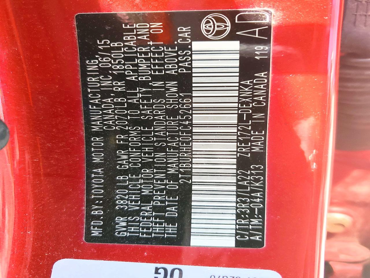 2015 Toyota Corolla Le Premium Red vin: 2T1BURHE0FC452661