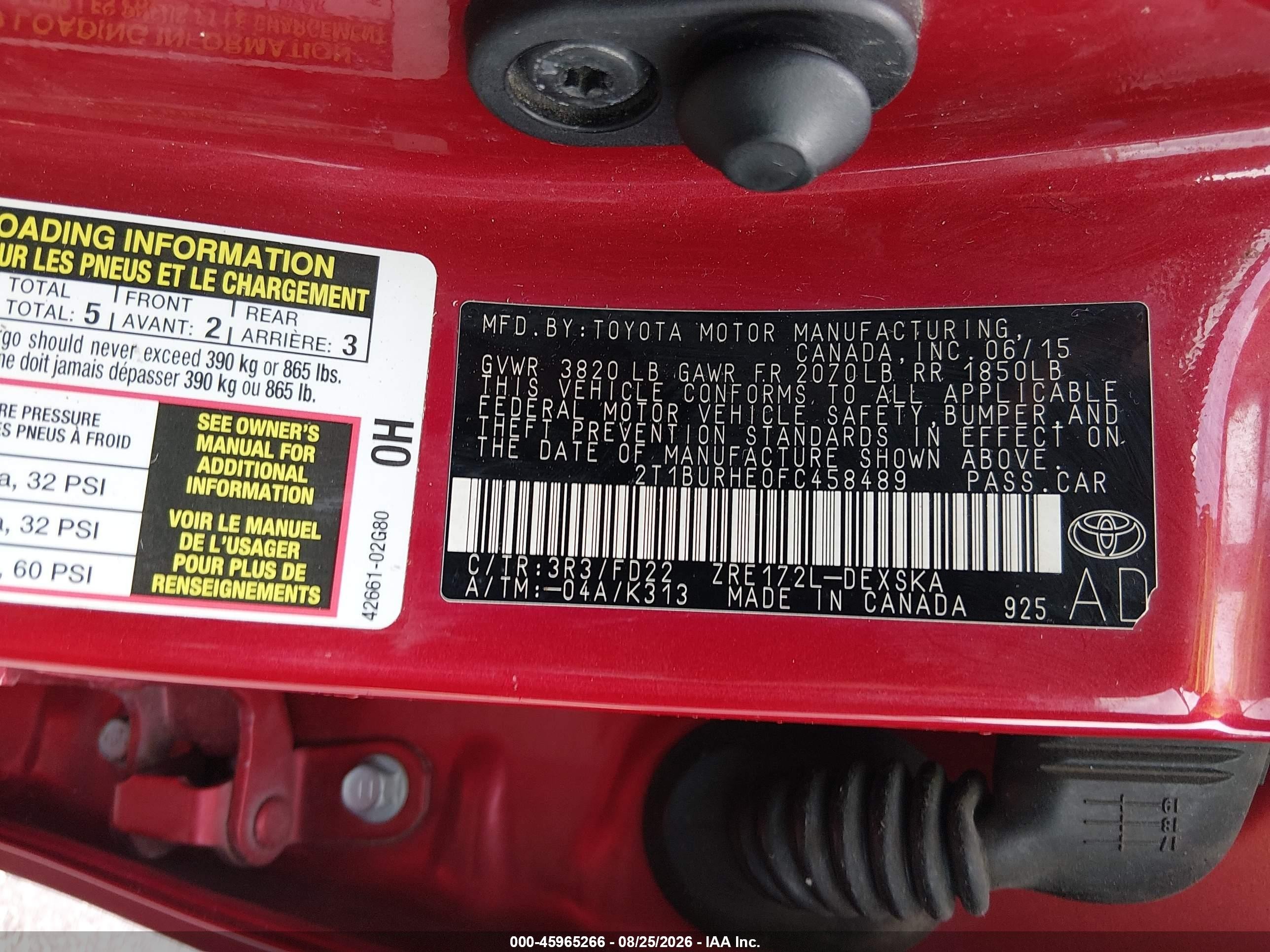 2015 Toyota Corolla S Plus Red vin: 2T1BURHE0FC458489