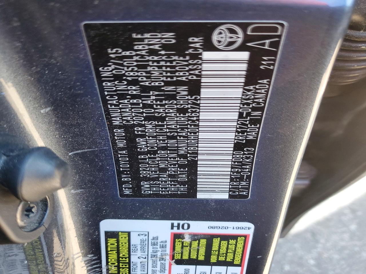 2015 Toyota Corolla S Plus Серый vin: 2T1BURHE0FC463725