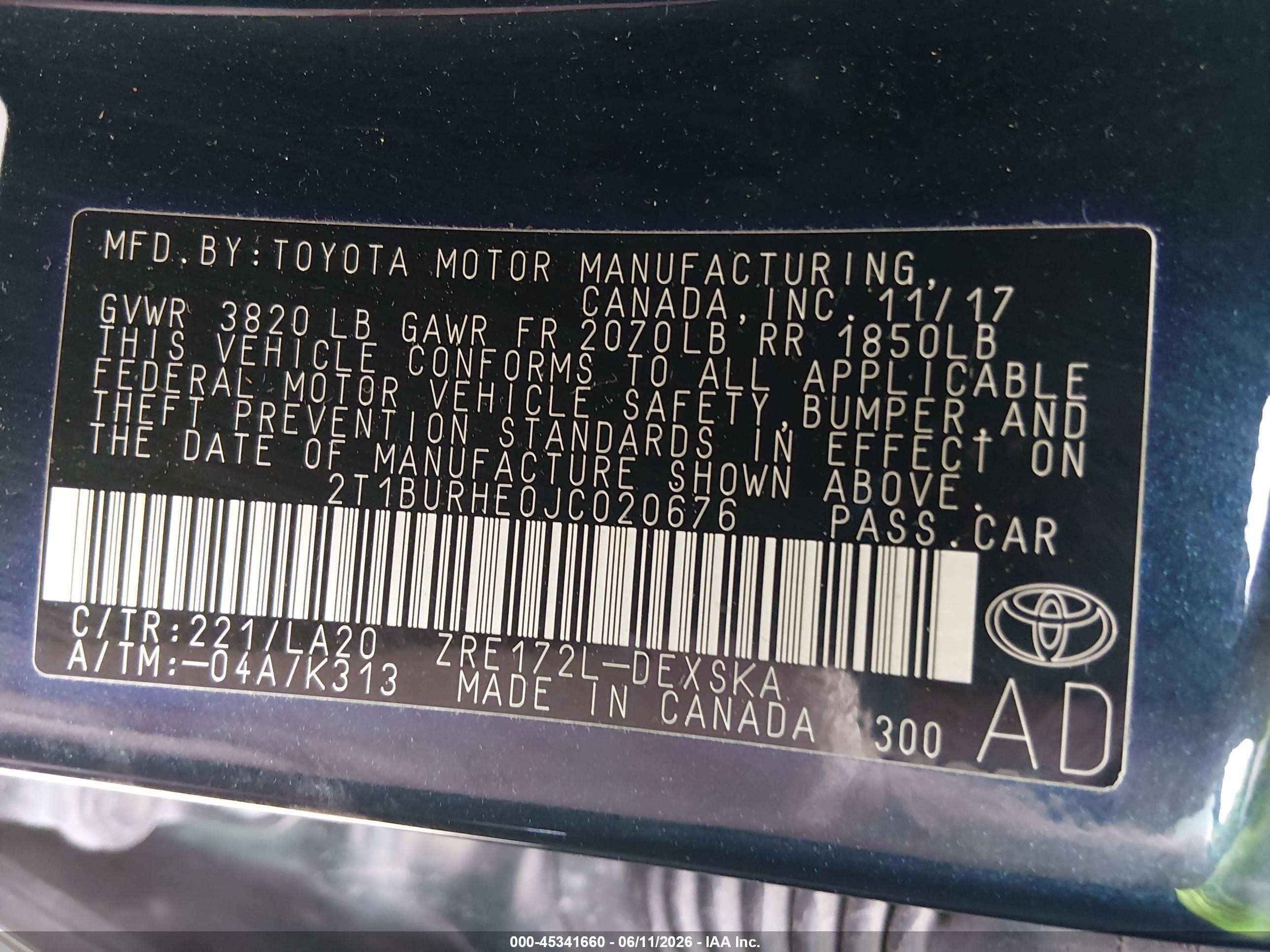 2018 Toyota Corolla Xse Blue vin: 2T1BURHE0JC020676