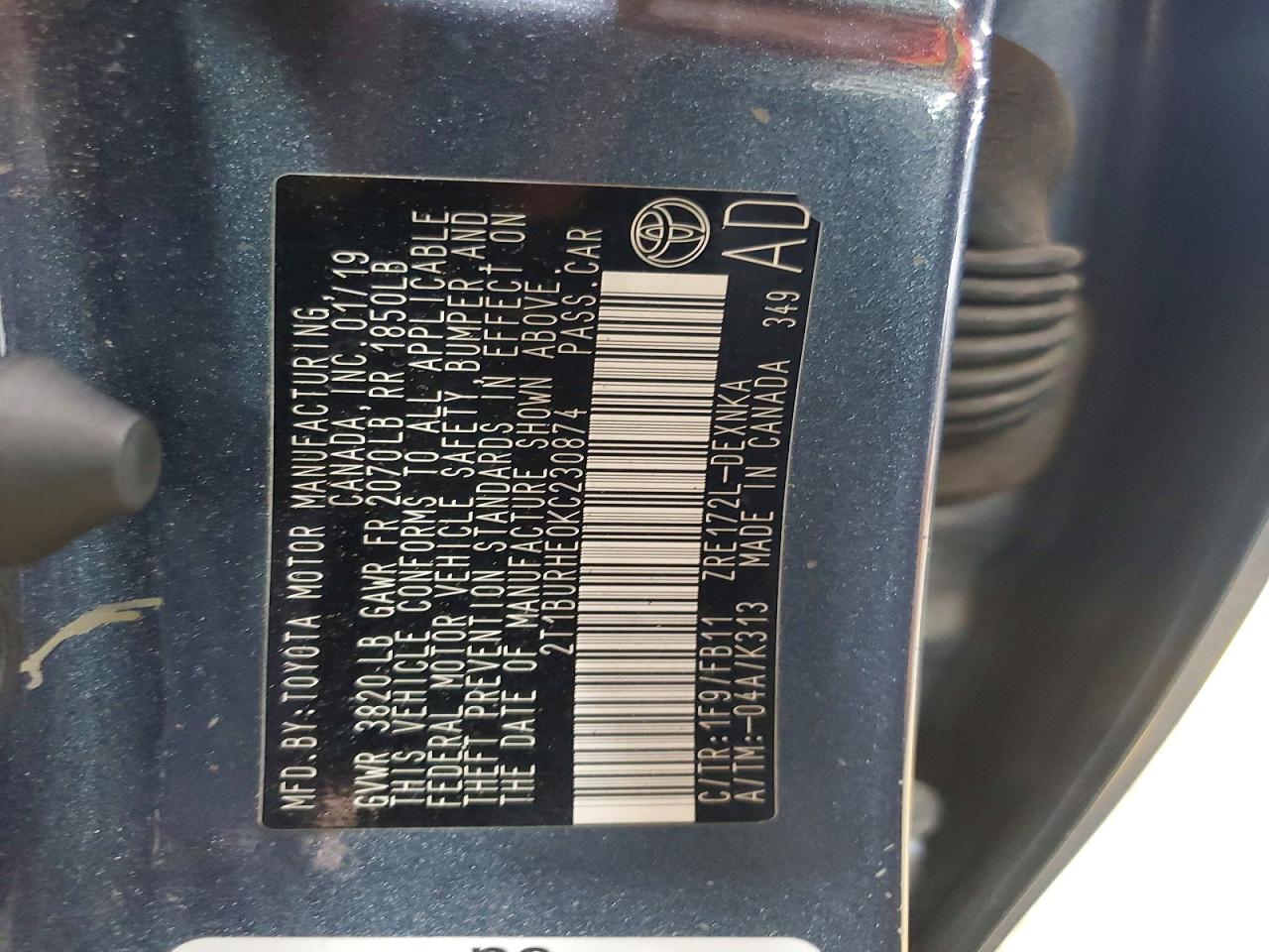 2019 Toyota Corolla L Blue vin: 2T1BURHE0KC230874