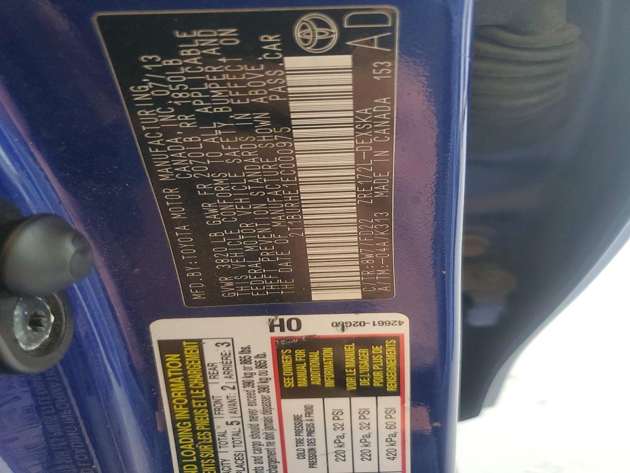 2014 Toyota Corolla S Plus Blue vin: 2T1BURHE1EC000975