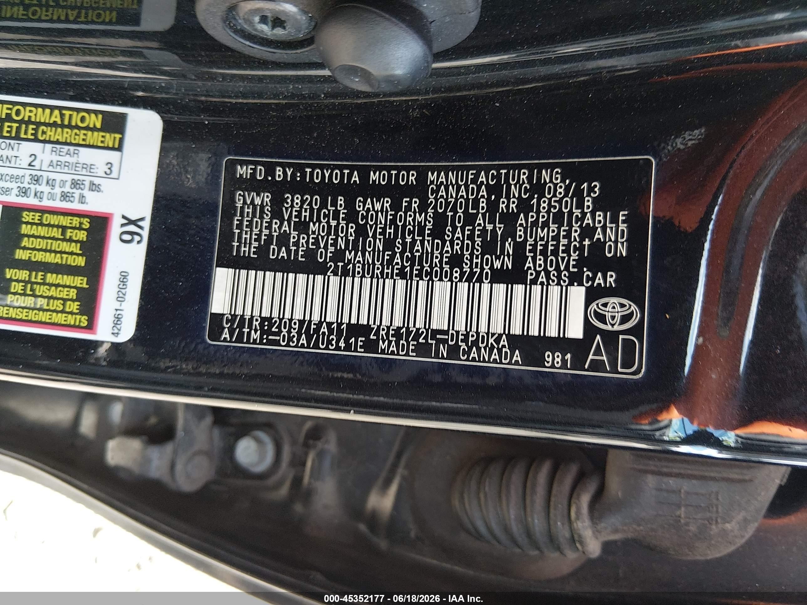 2014 Toyota Corolla L Black vin: 2T1BURHE1EC008770
