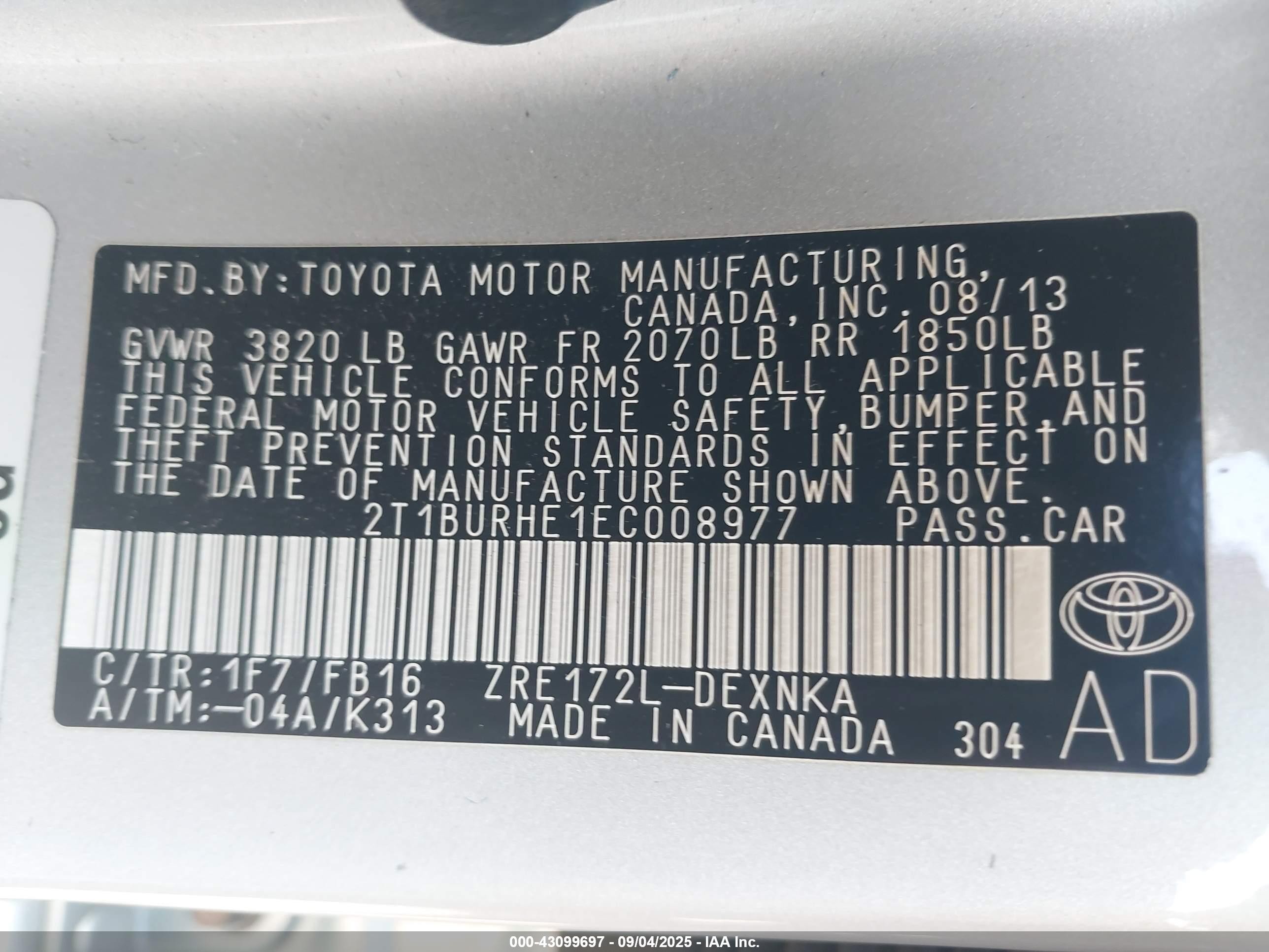 2014 Toyota Corolla Le Plus Silver vin: 2T1BURHE1EC008977
